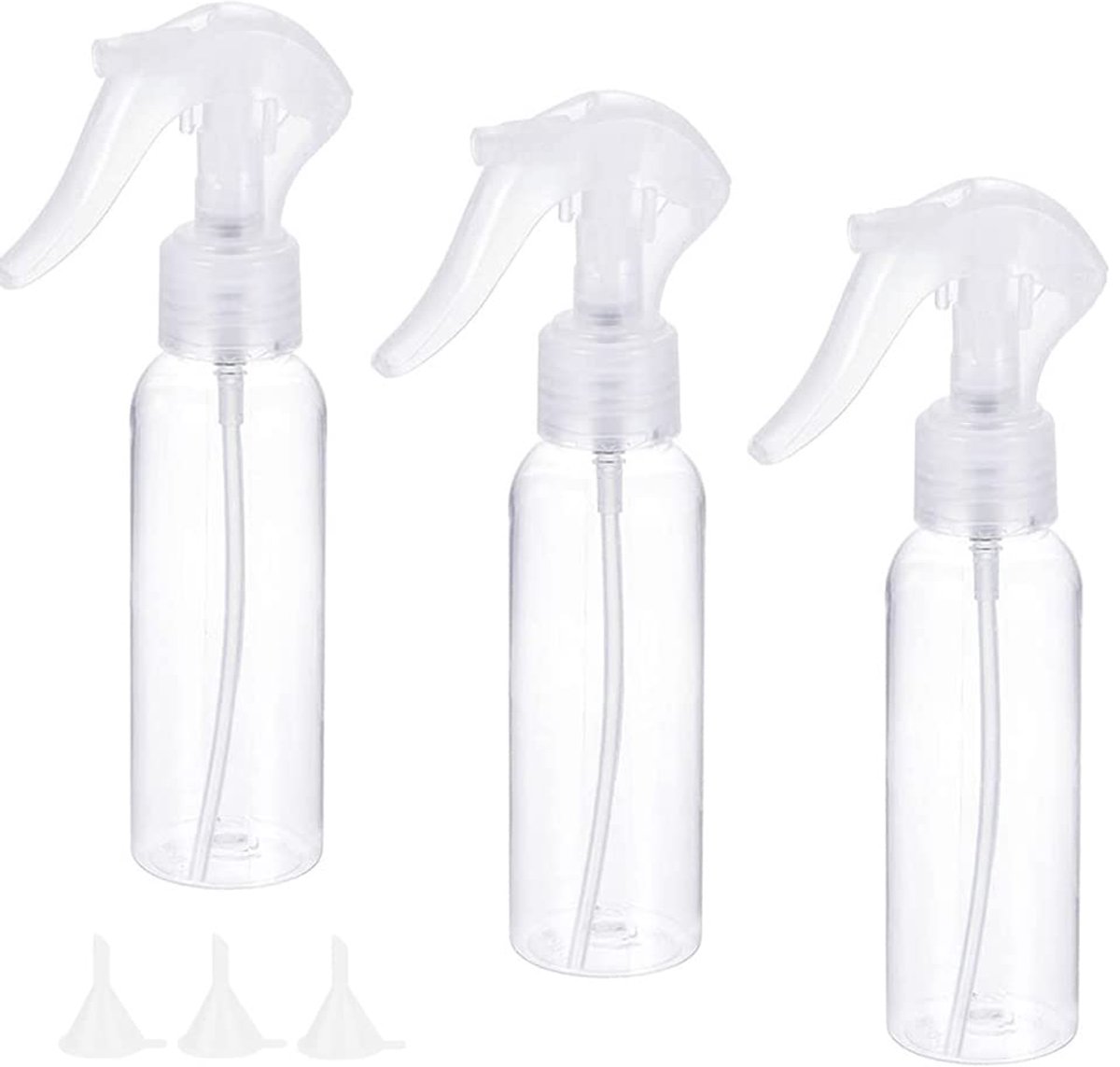 3 stuks 200 ml en gratis 3 kleine trechters, kunststof, transparant, leeg, voor huishouden en tuin, kappersgereedschap, gieter, bloemensproeier, multifunctionele watersproeier