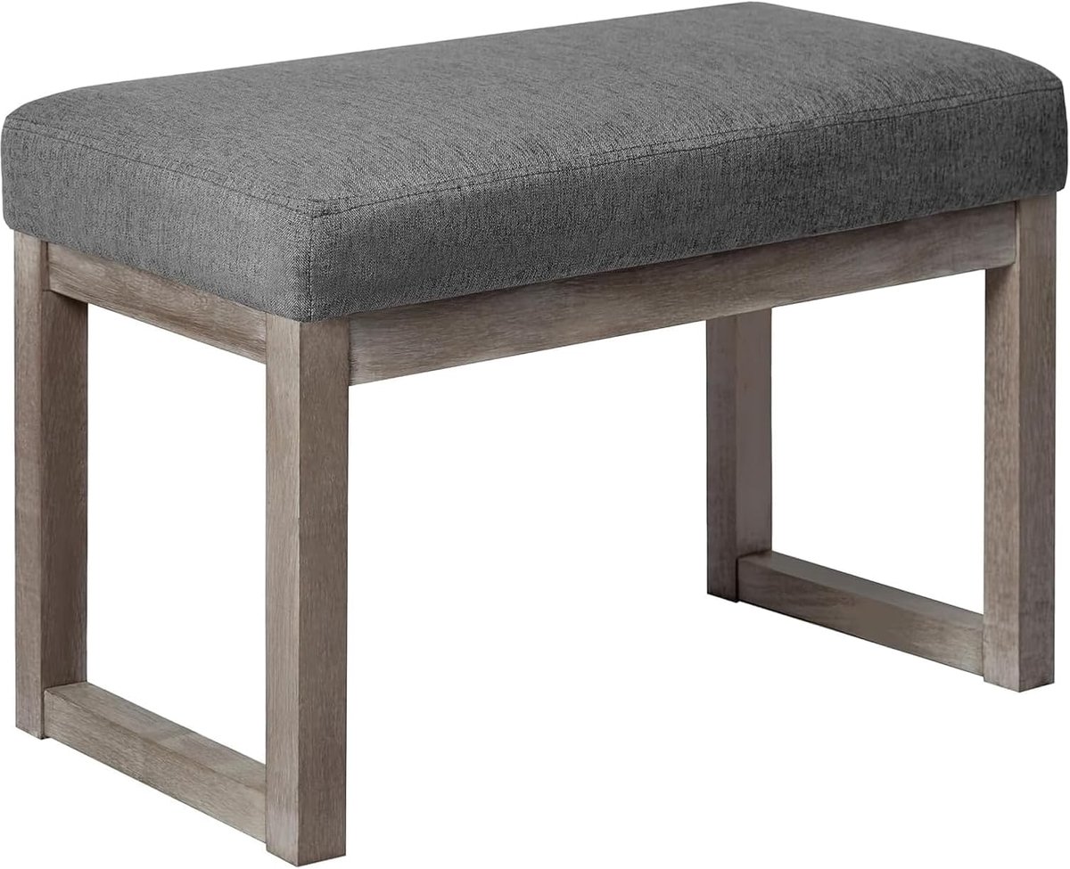 27 Inch Brede Rechthoekige Ottomaanse Bank Grijze Voetenbank, Linnen Look Polyester Stof voor Woonkamer, Slaapkamer, Grijs