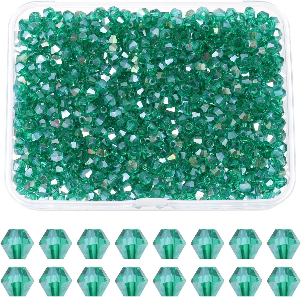 Kralen, Facetteerde Glazen Spacerkralen met Doos voor Sieraden Maken Armband Ketting Oorbellen DIY Zonnevangst Knutselen, Groen AB