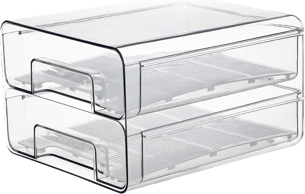 Koelkast Lade - Opbergbak Koelkast - Voedsel Organiseren - Dubbele Laag Uitschuifbaar - 21.3 x 24.6 x 14.2 cm - Transparant