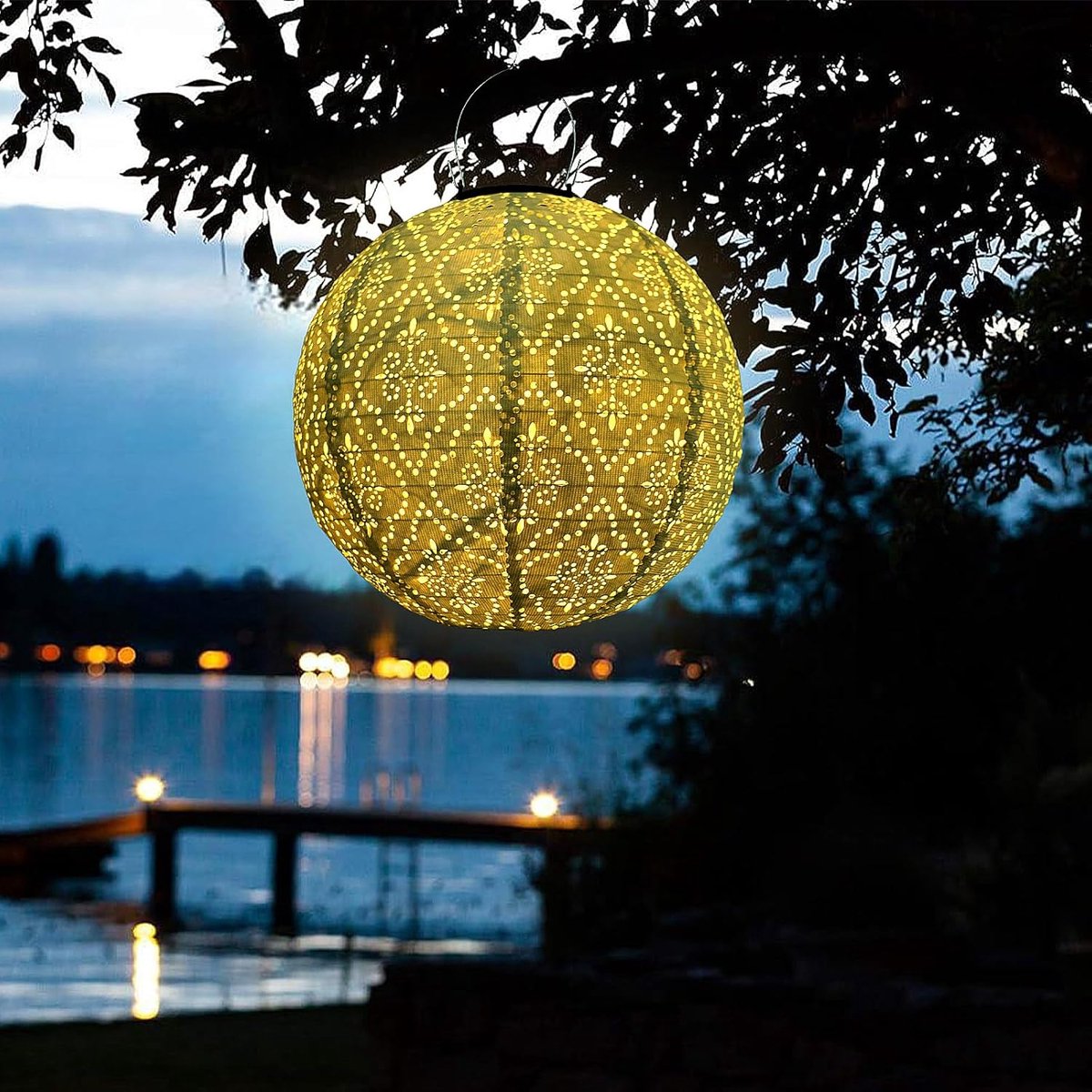 Lantaarn op zonne-energie, wit, Marokkaanse lantaarn, 30 cm, voor buiten, weerbestendig, voor tuin, binnenplaats, bruiloft, Halloween, feestdecoratie