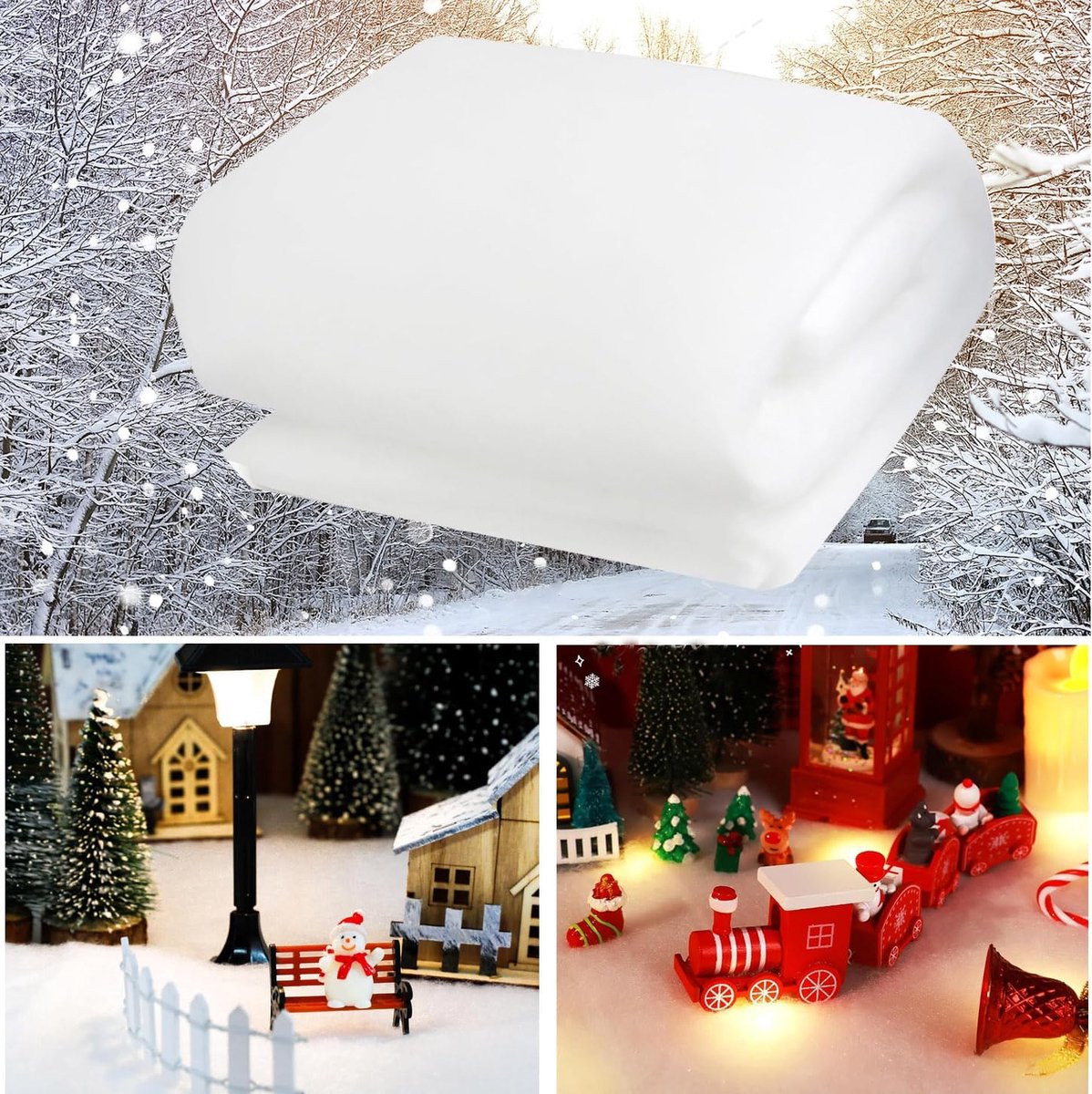 sneeuw, 240 x 80 cm kunstmatige sneeuw kerstdecoraties, witte en pluizige sneeuwdeken rol kerst woonkamer decor (5 meter lichtstring)