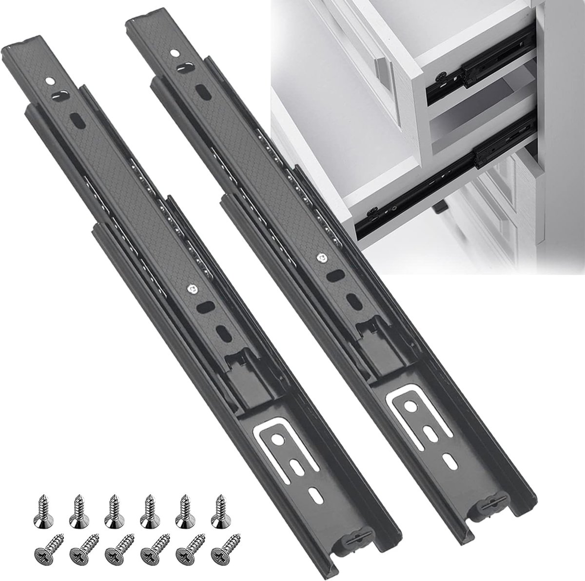 Ladegeleiders, ladegeleiders 200 mm, schuiflade voor zware belasting, rail voor volledige schuiflade, robuust draagvermogen van 45 kg