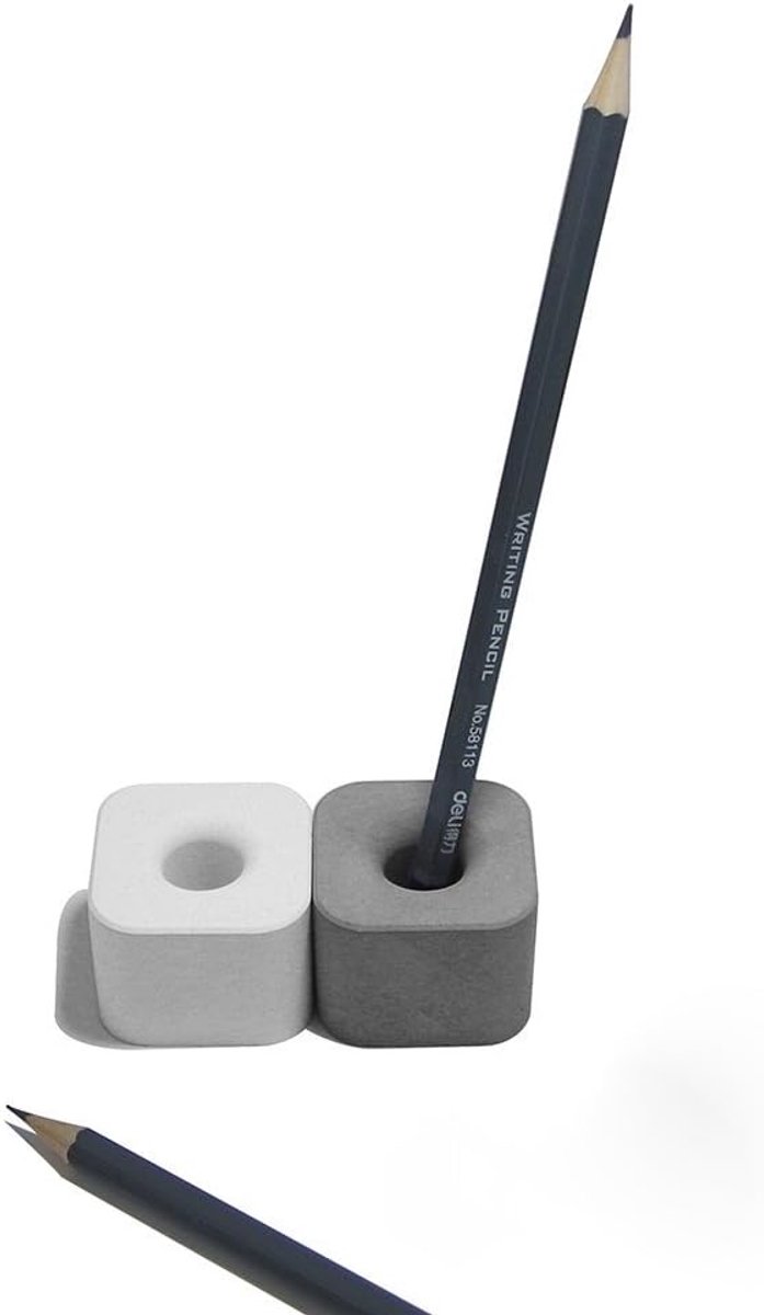 Pennenhouder Beton Badkamer Bureau Decoratie Set | Houder voor make-up kwasten (2 stuks). Minimalistische stiften organizer. Industrieel woonaccessoire, wit grijs.