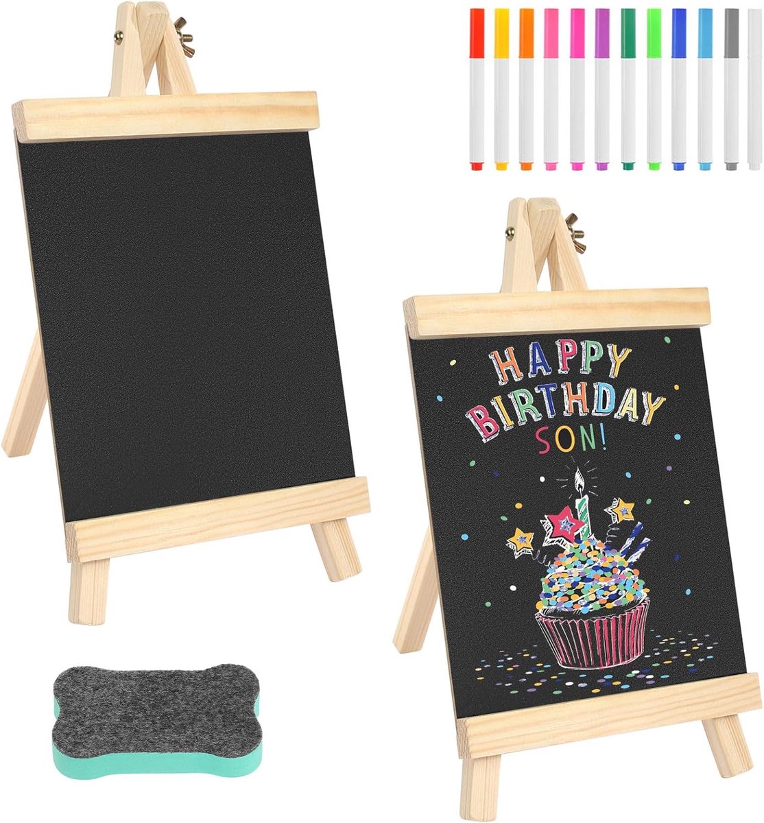 staander 2 stuks leisteen bord om te beschrijven 29 x 16 cm klein bord met 12 krijtkleuren en bordwissers krijtborden voor prijskaarten buffettafel verjaardag bruiloft party evenement