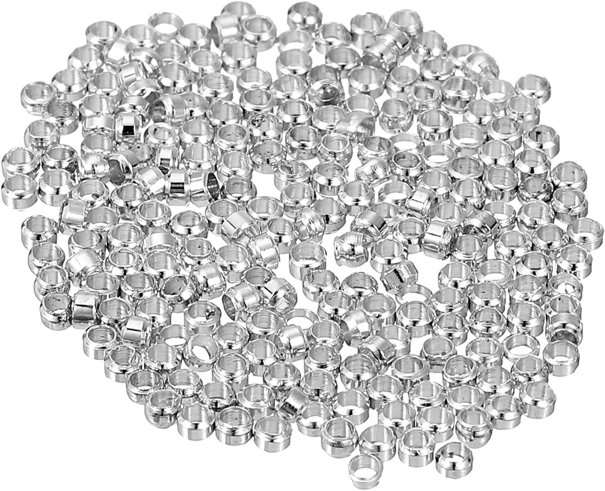 Kralen, 2 mm messing tussenkralen drukperlen tube crimp kralen afstandskralen kleine kralen voor armbanden sieradenmaking DIY knutselen, wit goud