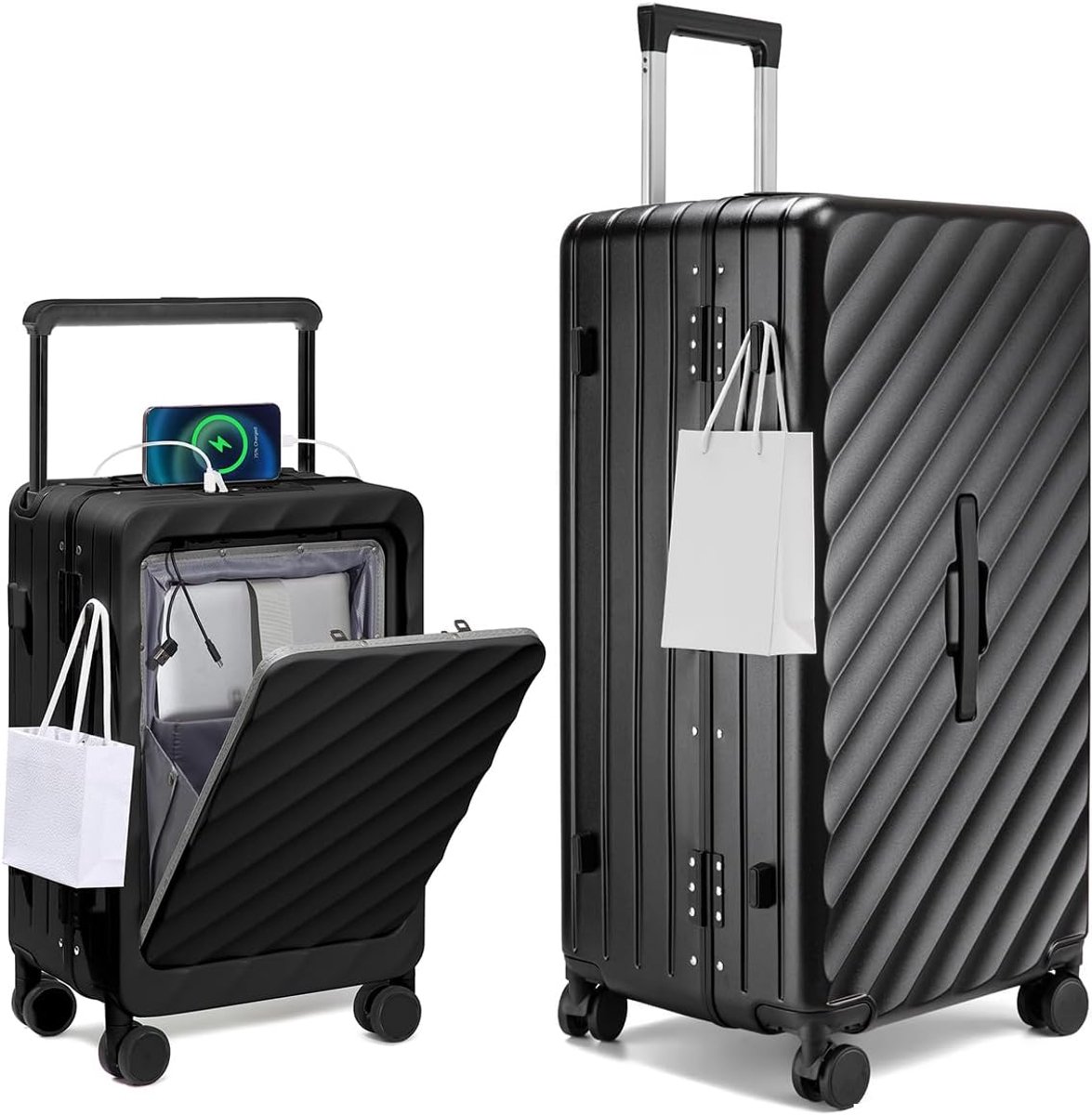 SnelShoppen - Kofferset 2 Delig Lichtgewicht Polycarbonaat Trolley Reiskoffer Set 39L/109L Met Spinnerwielen TSA Goedkeuring Slot Bagage Met 4 Wielen
