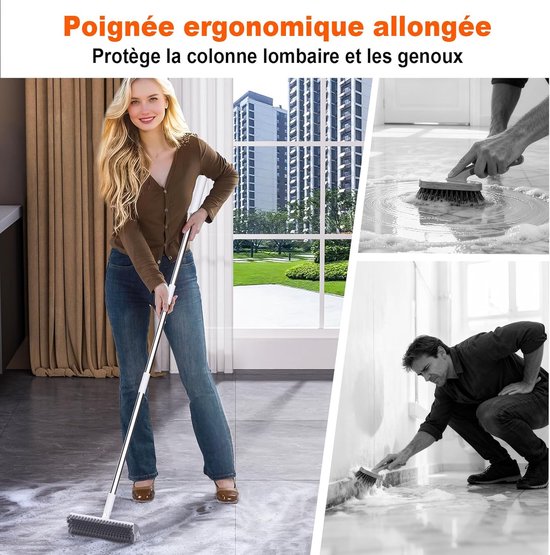 SnelShoppen - Voegenborstel met lange handgreep (150 cm), V-vormige tegelschrobber met stijve borstels, doucheschrobber voor terras, badkamer, garage, — afbeelding 3