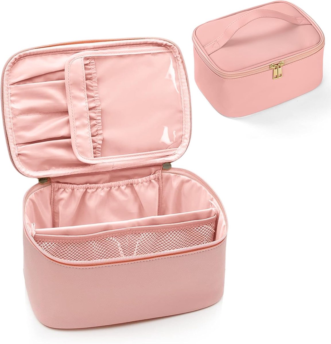 SnelShoppen - Toilettas voor Vrouwen, Grote Cosmetica Tas met Verwijderbare Scheiding en Handvat, Waterdichte Reis Tas, Make-up Tas met Borstel Tas, #
