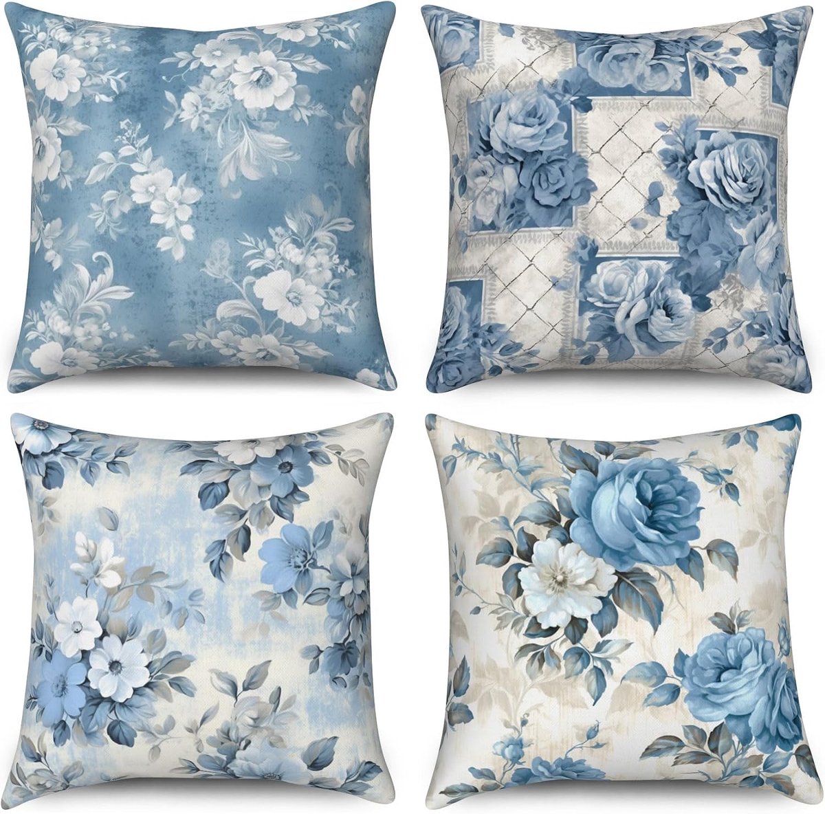 Kussenhoes set van 4 40x40 cm - retro bloemen - wasbaar polyester - ideaal voor binnen en buiten - ShopVlot