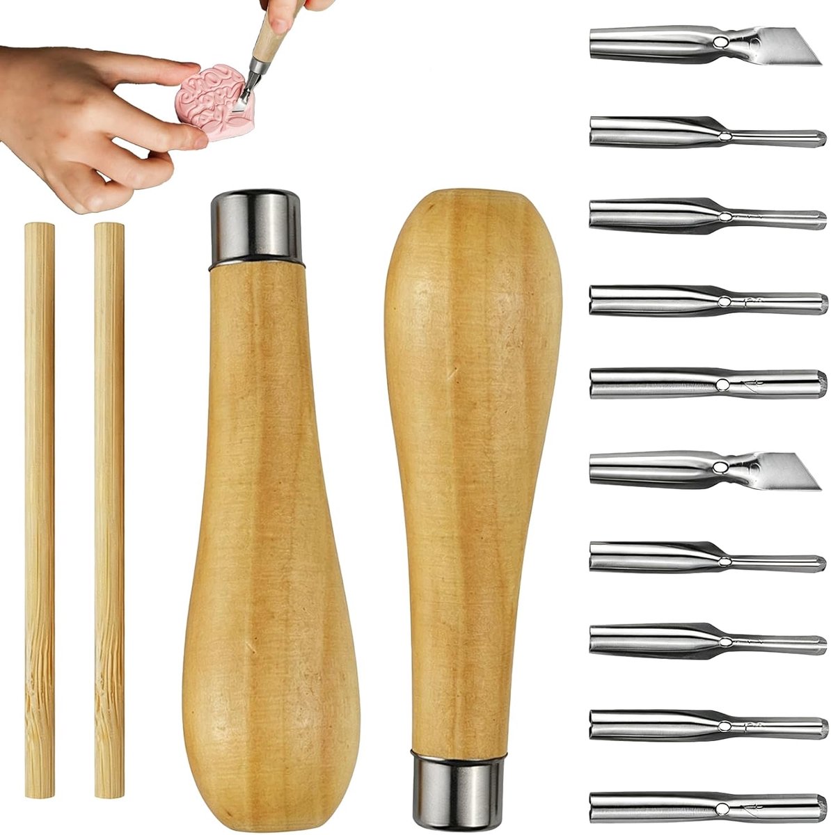 Linolsnijgereedschap set van 2 - 5 messen - voor linoleum en hout - ideaal voor stempelen - ShopVlot