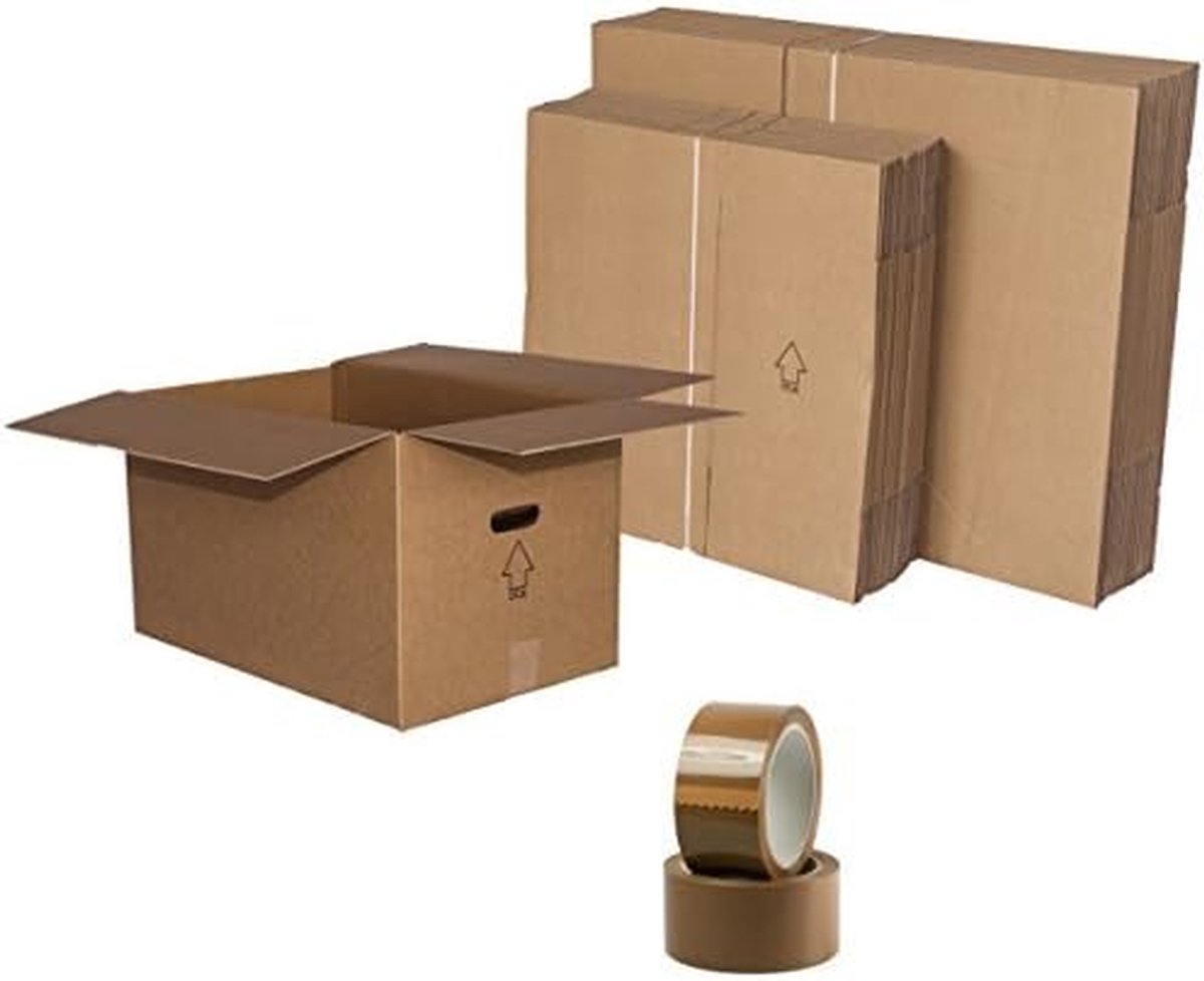 Verhuisdozen Set - Verhuisboxen Opslag - Spullen Inpakken - Dubbel Golfkarton - 2 Maten 40m2 - Bruin