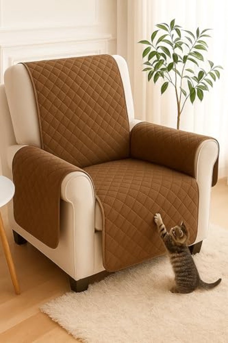 PromoHome Wende - Omkeerbare beschermhoes voor relaxstoel, polyester, bruin/beige, 191 x 165 cm