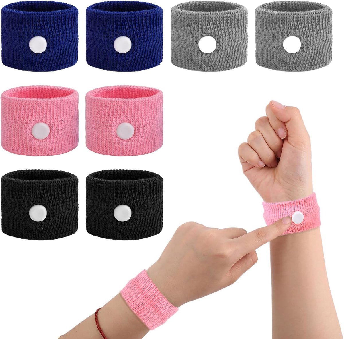 4 paar Relief Motion Sickness Bands, armband om zeeziekte te voorkomen Luchtziekte Misselijkheid Vertigo Essentials Acupressuur Reisziekte-pleisters voor kinderen en volwassenen (A)