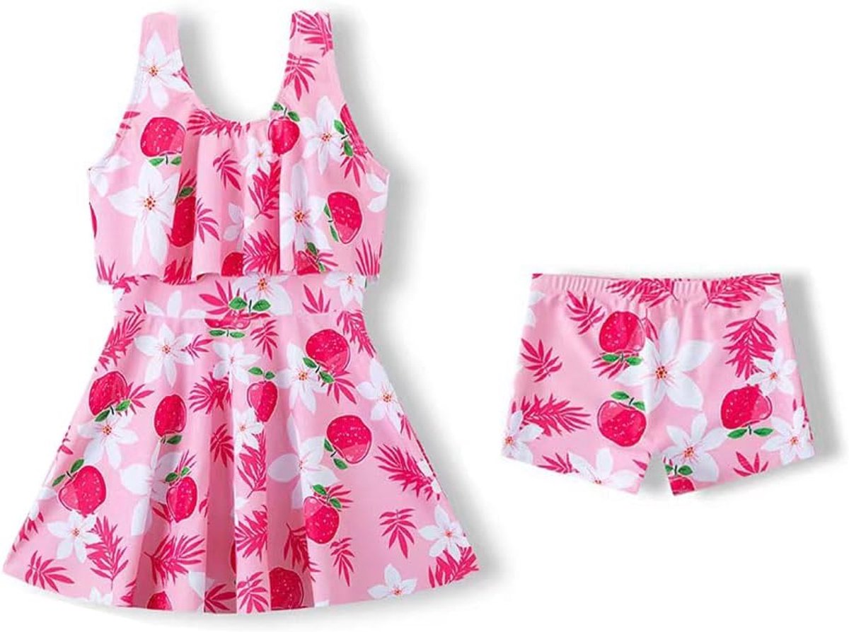 Kinderen Meisjes Zwempak 2-delig Badmode Set, Badpak met rok + Zwemshorts
