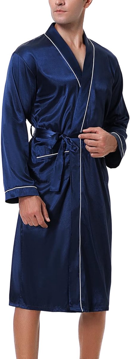 Ochtendjas voor heren, zijde, kimono, lange mouwen, licht, van zijde, superzacht, klassiek, nachthemd voor heren
