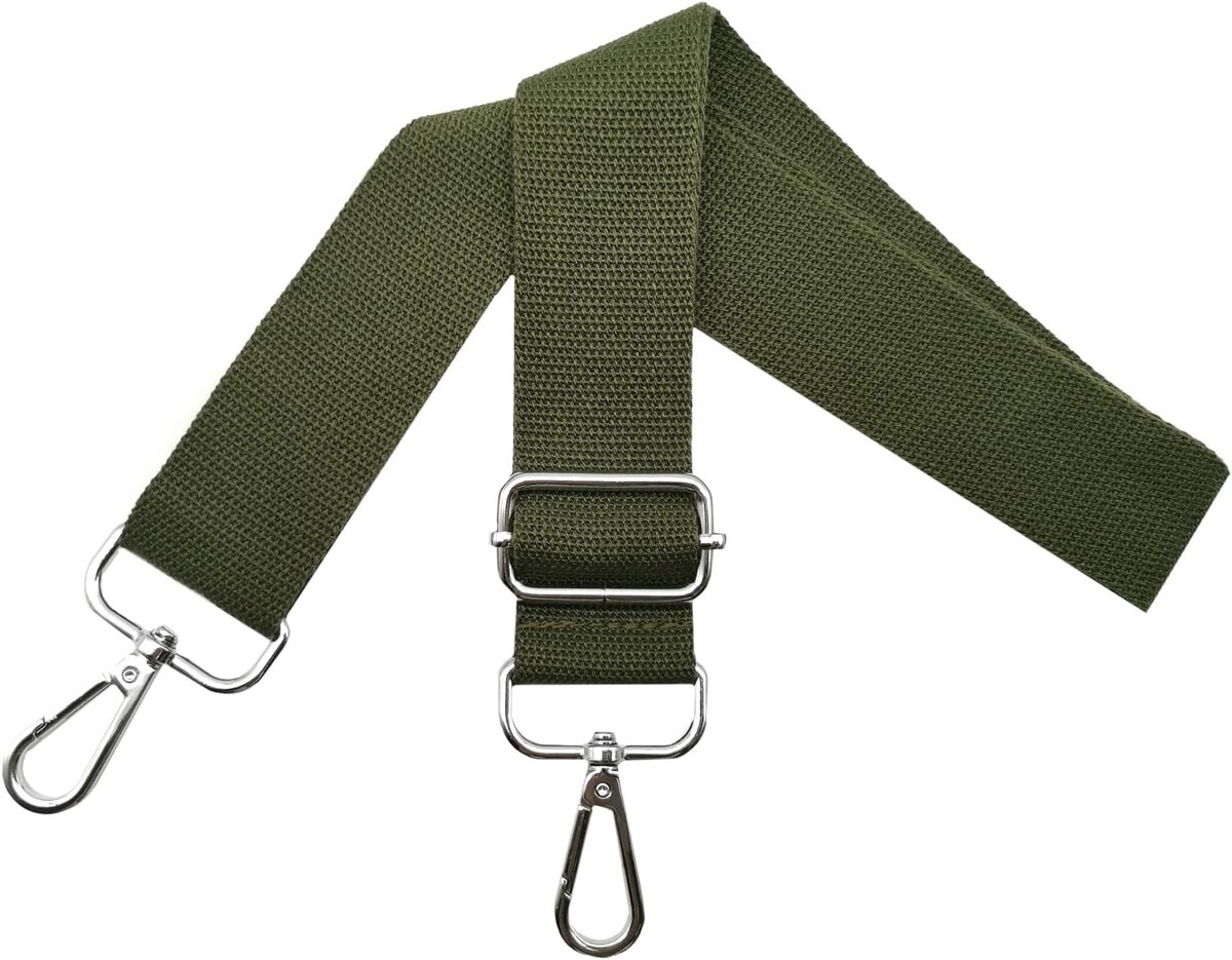 Tasriemen om te wisselen, schouderriem, tas, tasriem, verstelbaar, breed, 3,8 cm, met zilveren karabijnhaak, draagriem voor handtassen, dames, tasband, tassen, groen, Q6