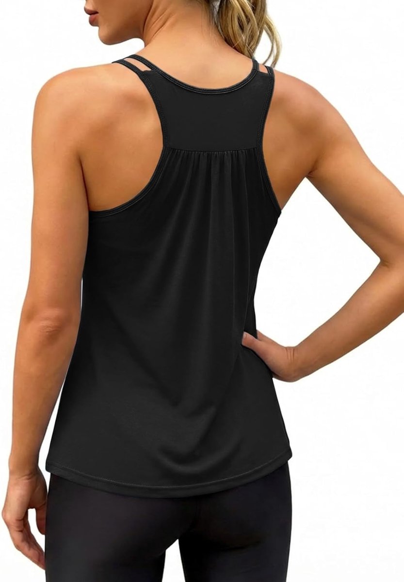 Dames workout tanktop mouwloos spaghettibandjes top met geïntegreerde beha sport yoga gym sportshirt