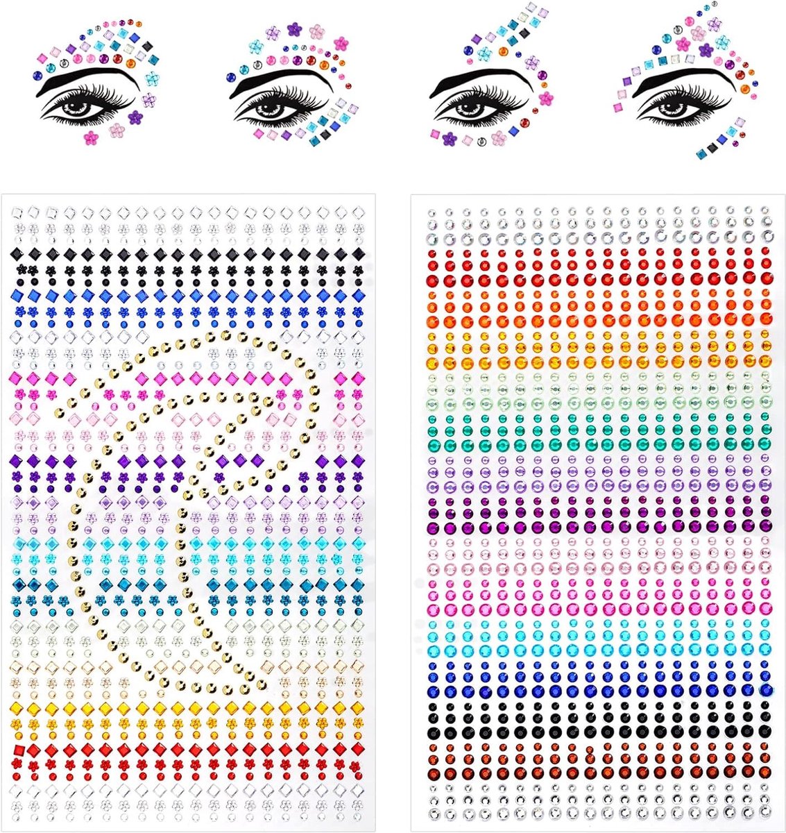 Face Gems Glitter, Strass Gezichtsjuwelen, Kristallen Gezichtsstickers voor Ogen, Zelfklevende Tijdelijke Body Tattoos voor Feest, Rave Festival