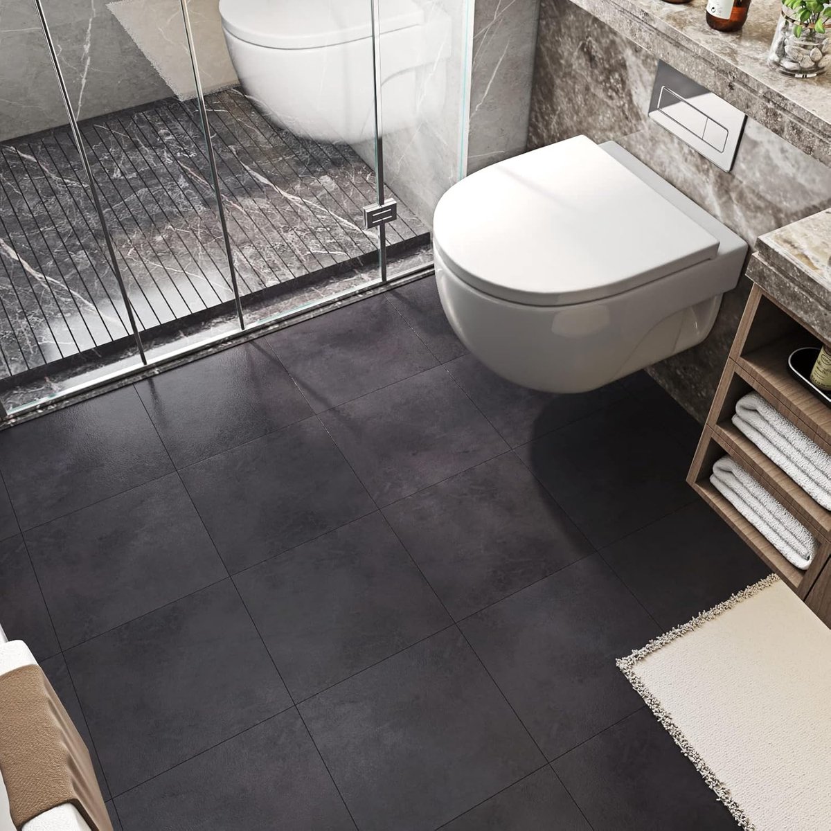 Zelfkleven Vloer 15-delige PVC Beton Tegels Zwart Antraciet Vinyl Badkamer Waterdicht