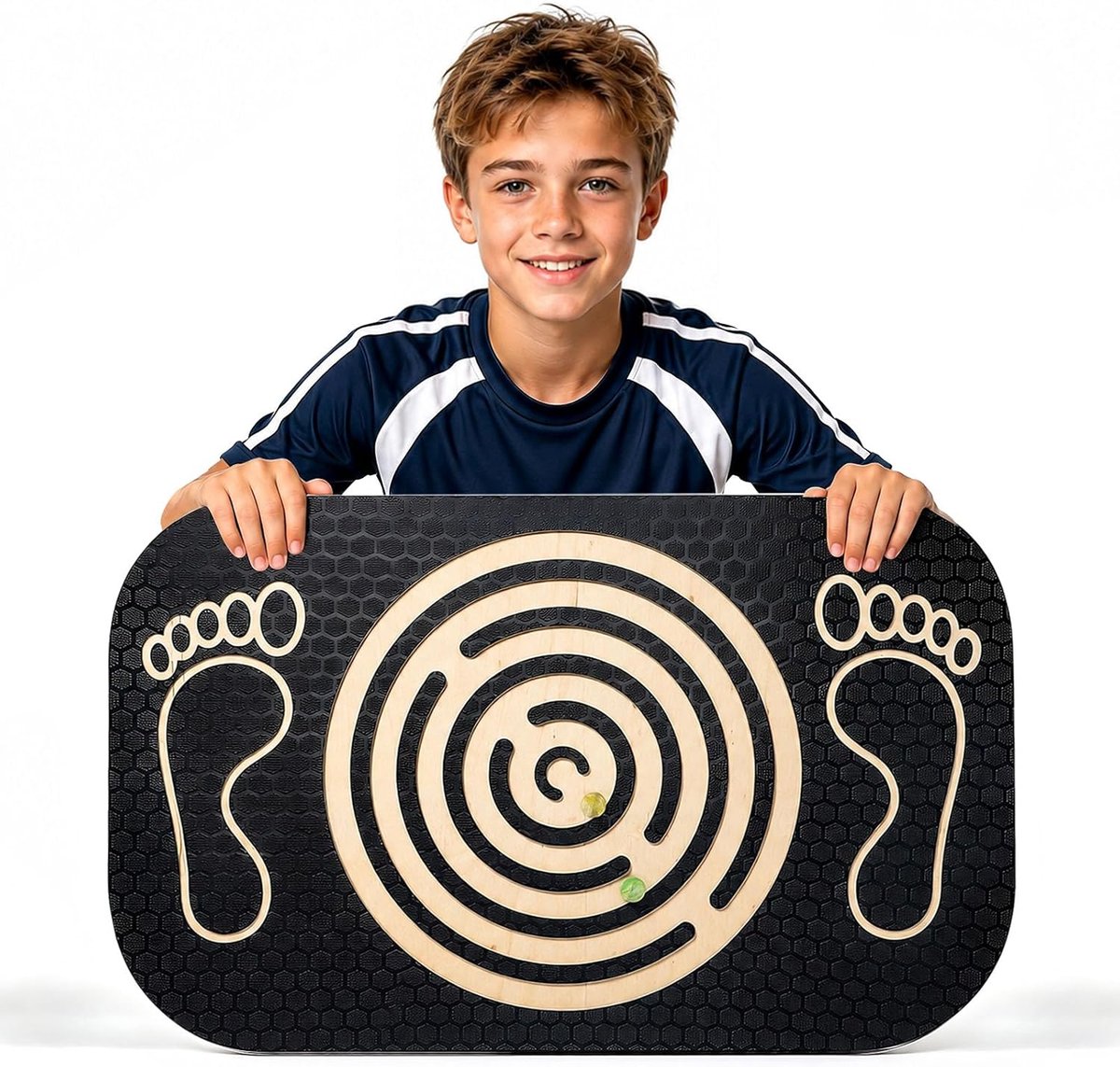 Balansbord van hout met labyrint, evenwichtstrainer, balansbord voor kinderen, wiebelplank voor fitness en yoga, balansbord met kogellabyrint voor interactieve familiesport