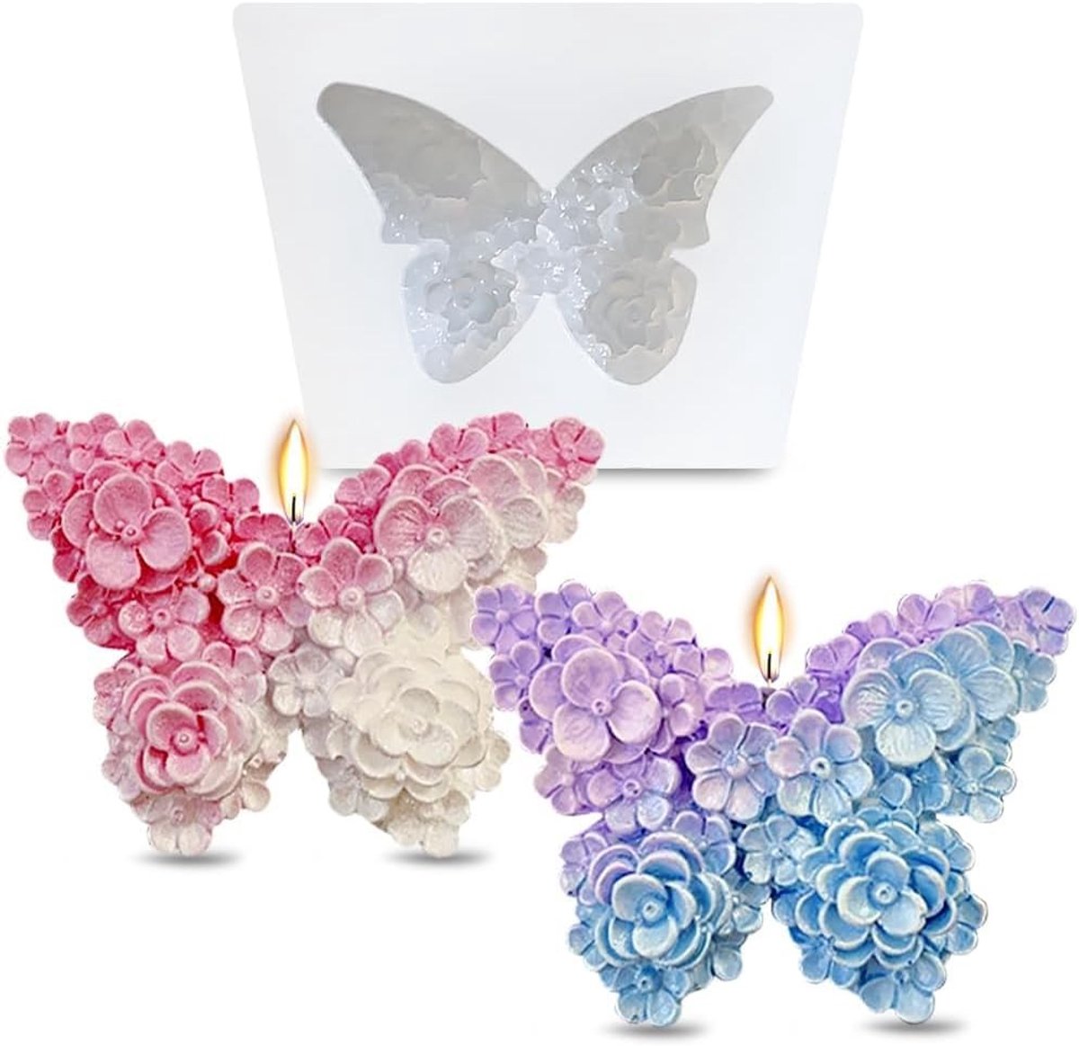 Set van 2 Siliconen Gietvormen voor Vlinderkaarsen en Rozenkaarsen, Ideaal voor Moederdag en Valentijnsdag, Creatieve Kaarsen Maken met 3D Vlinderontwerp