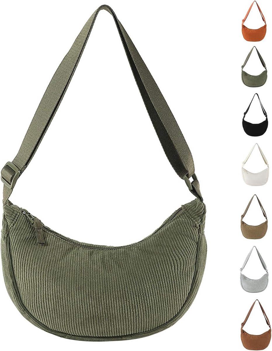 SnelShoppen - Dames Corduroy Crossbody Tas, Halve Maan Schoudertas met Verstelbare Schouderriem, Casual Tas voor Feest, Uitstapjes, Kleur: Zwart