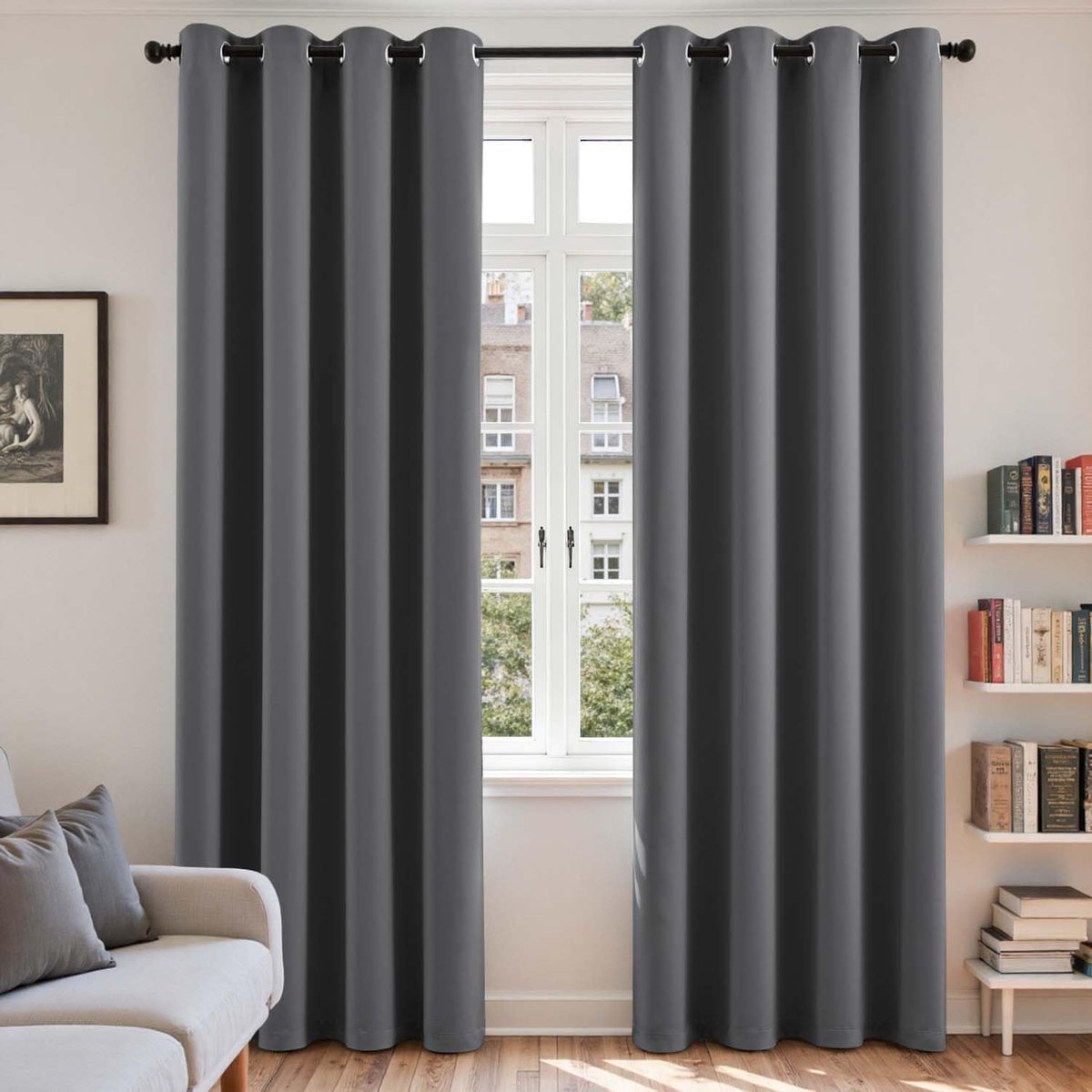 Gordijnen, ondoorzichtig, gordijn met inslagringen, H 220 x B 140 cm, set van 2, verduisteringsgordijn voor woonkamer, slaapkamer, verduisteringsgordijnen, modern, gordijn met inslagringen
