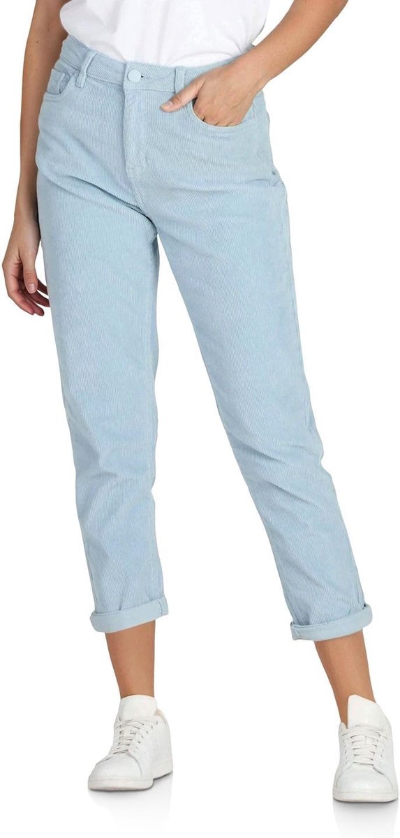 DFLisa Corduroy broek voor dames, mom fit, hoge taille, rechte pijpen, stretch, ritssluiting, zakken, effen, grijs, roze, blauw, beige, groen, S, M, L, XL