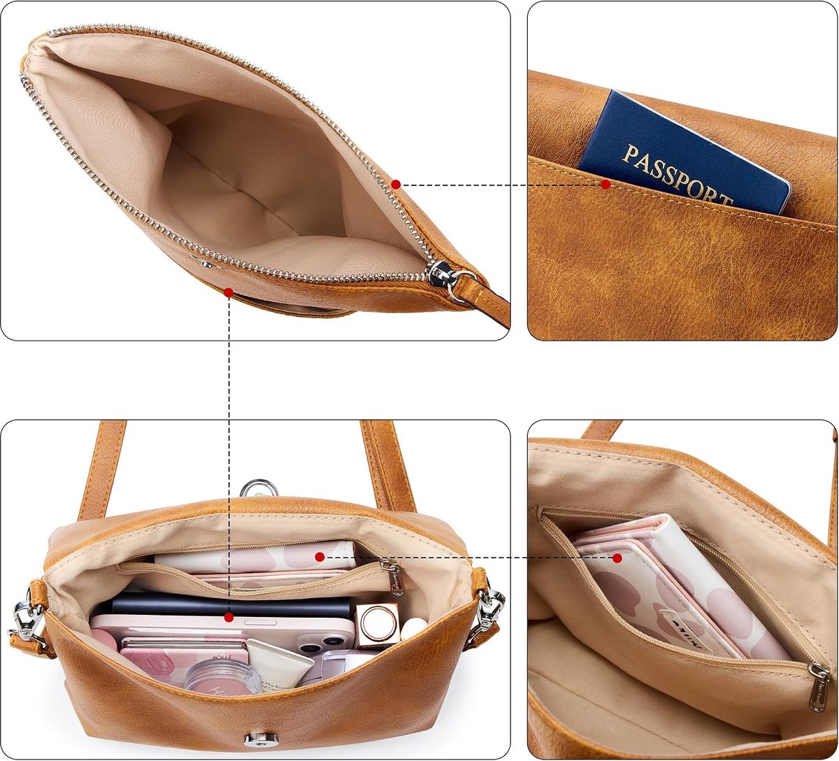 Kleine schoudertas voor dames, veganistisch PU-leer, handtas, crossbody schoudertas, diefstalbescherming, meerdere vakken met verstelbare afneembare schouderriem
