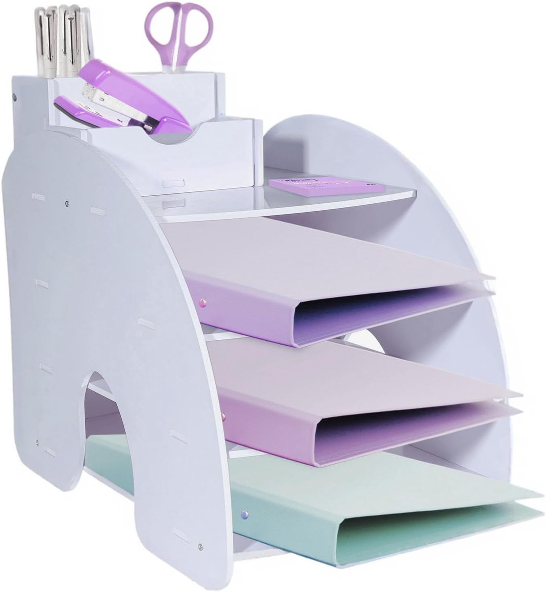 Brievenlade organizer, A4 papieren archiefladen, kantoorarchieflade, bureaumap opgeruimde organizer met stapelbare archieflade, bureaupapierorganizer met pennenhouder (wit)