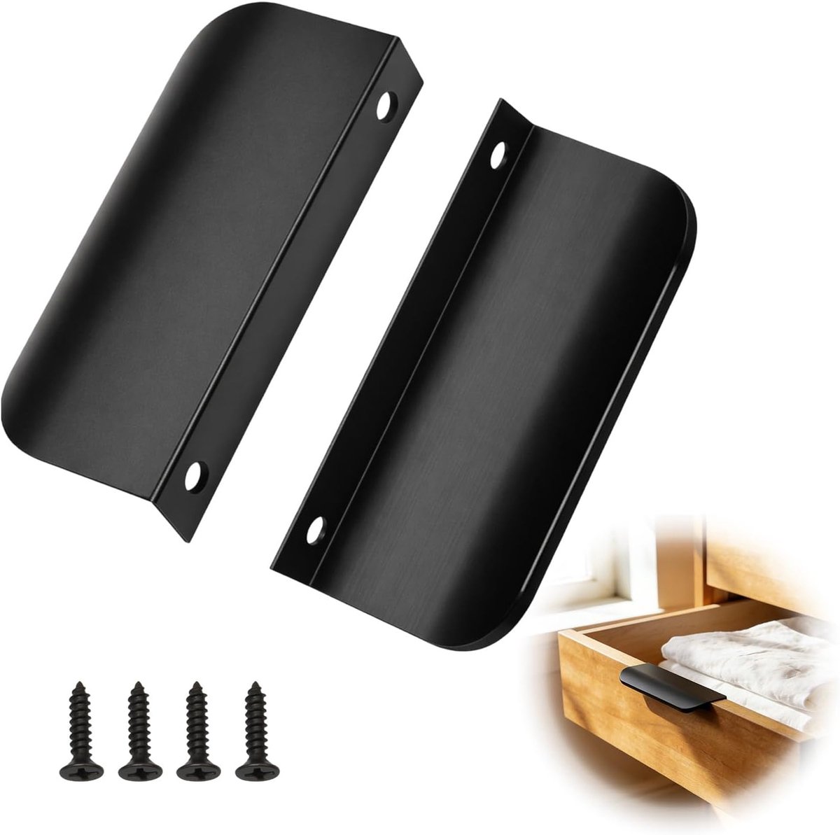 2 x meubelgrepen, zwart, 80 mm, aluminium kastgrepen, voor keuken en badkamer, moderne handgrepen, meubelprofiel, matte kastdeurgrepen, zwarte handgrepen, keuken, vingerpull-design, zwart