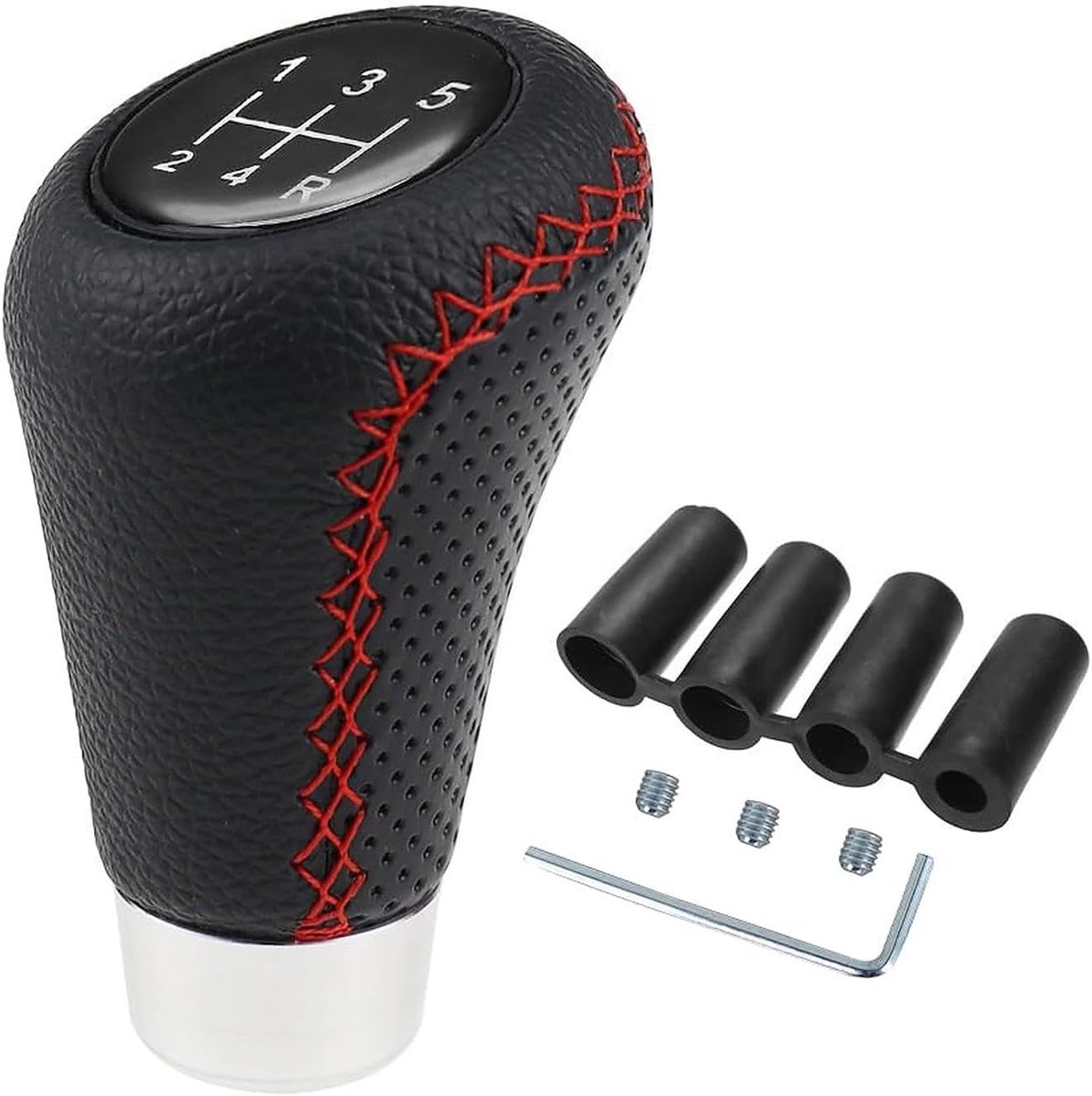 versnellingspook voor de auto, 5 versnellingen, universeel, verwisselbare auto-transmissiekop, geschikt voor leren schakelknoppen met 4 adapters voor handmatige auto met