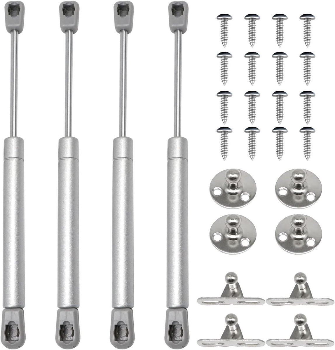 4 stuks gasdrukdempers 40N voor keukenkasten en meubels, gasveren voor de zachte opening van kastdeuren, dempers voor kleppen kastdeuren schokdemper keukenkast soft close klepveer, zilver