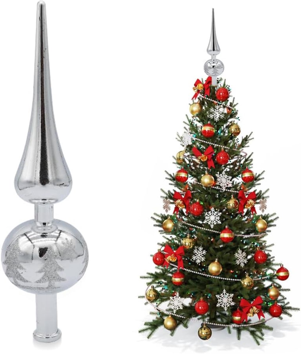 kerstboompiek, zilveren kerstboompiek, ornament van kunststof, glanzend, boomversiering voor Kerstmis, feest, decoratie