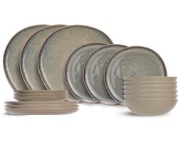 Cosy & Trendy Serviesset Oona Sand-Green Groen 18-delig – Servies Set 6 Personen – Modern Design Aardewerk – Vaatwasser- & Magnetronbestendig