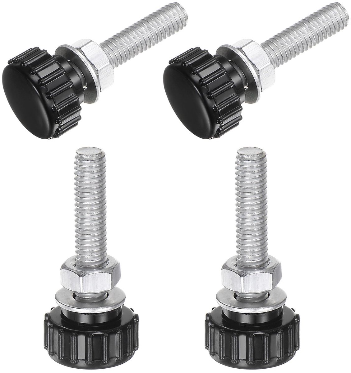 Set van 4 M6 x 30 mm schroefdraadknoppen met kartels, duimschroeven met moeren en sluitringen, klemknop van kunststof, zwart