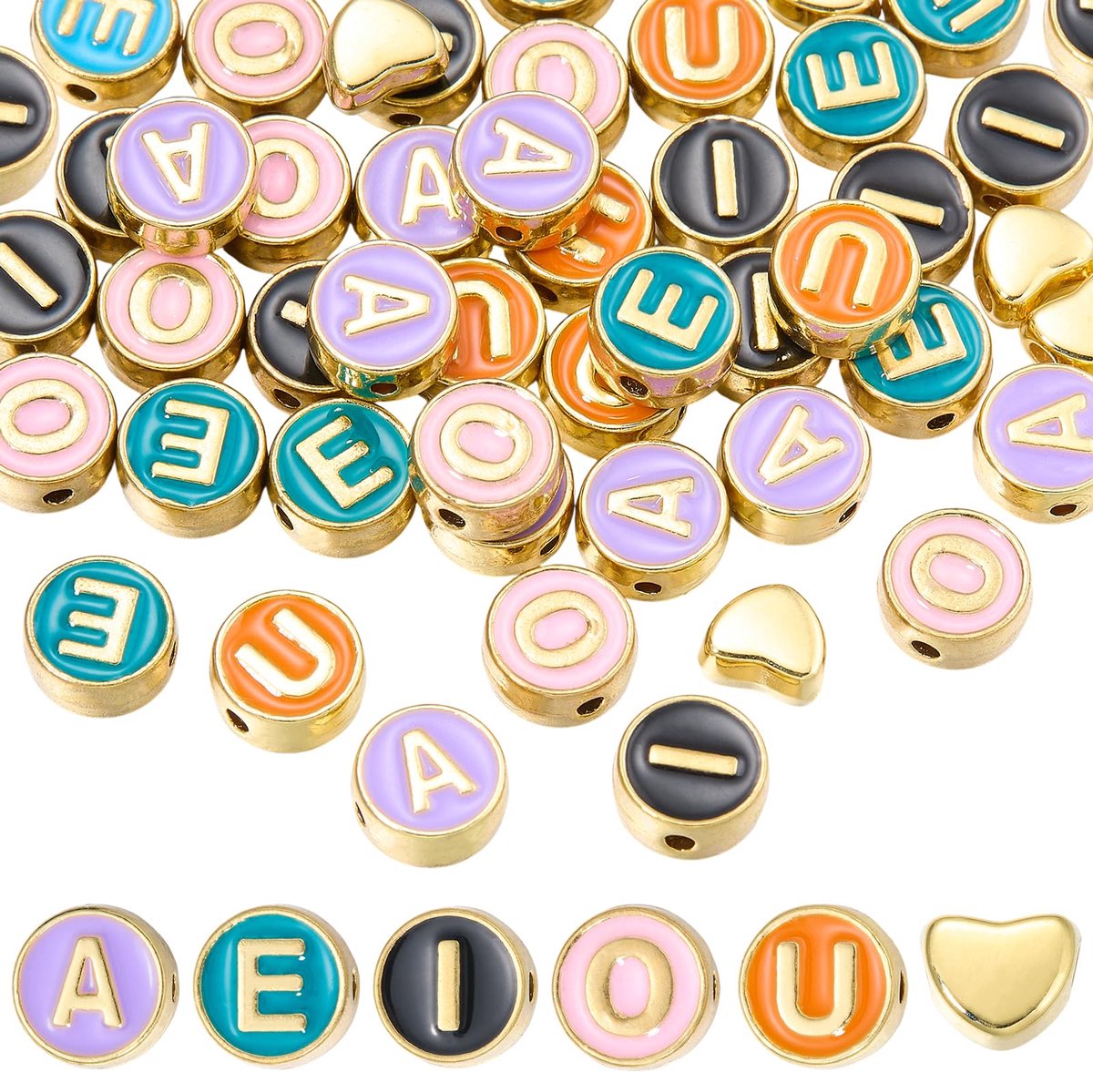Letterkralen voor het maken van sieraden, platte ronde letterkralen, kleurrijke legering, alfabetkralen voor armbanden, halskettingen, sleutelhangers