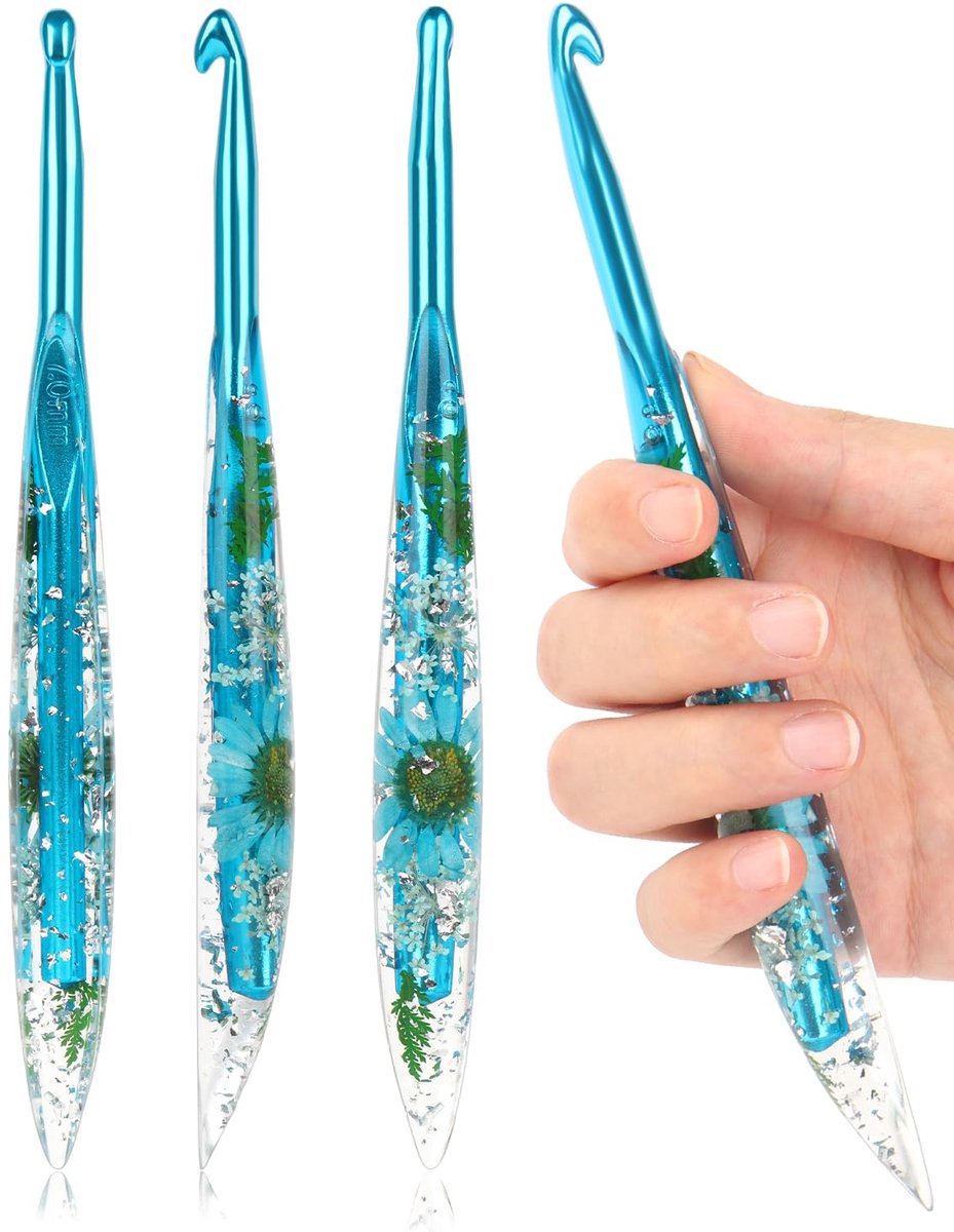 sprankelende bloemenharshaalnaalden, ergonomische haaknaalden voor artritische handen, taps toelopende metalen haaknaald, voor beginners (7,0 mm)