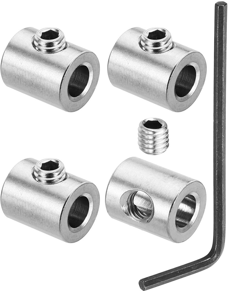 Set van 5 mm gat-kabelklemmen, 4 stuks 304 roestvrij staal, enkel gat, kabelslot, kabelklemmen, clip met M5 zeskantschroeven, sleutel voor kabelschroefverbinding, zilver