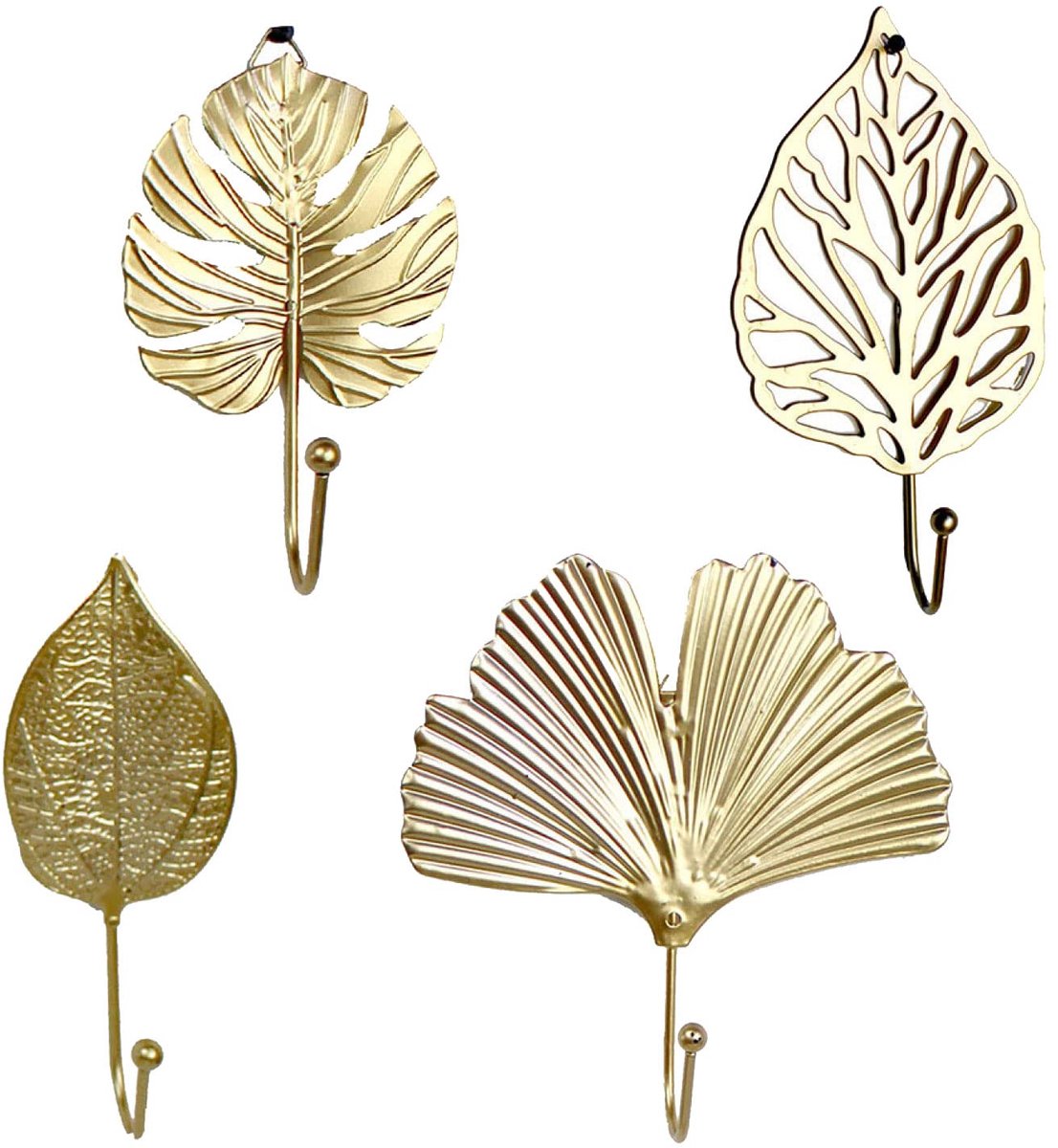zalati Hangers 4 stks metalen mini wandhouder met bladvorm stijl voor kleding handtas sjaal sleutels rack haken - goud