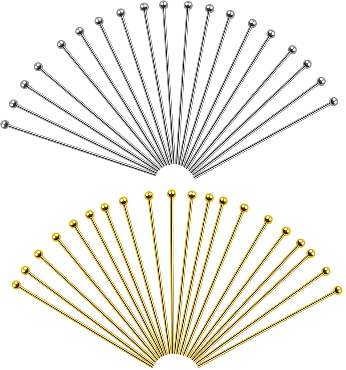 200 stuks Klinknagels 40 mm Kogelkop Rechte Pennen Gouden Zilver Roestvrij Staal Kogelkopstift Hoofdspelden voor Oorringen Halskettingen Hangers Sieraden Maken