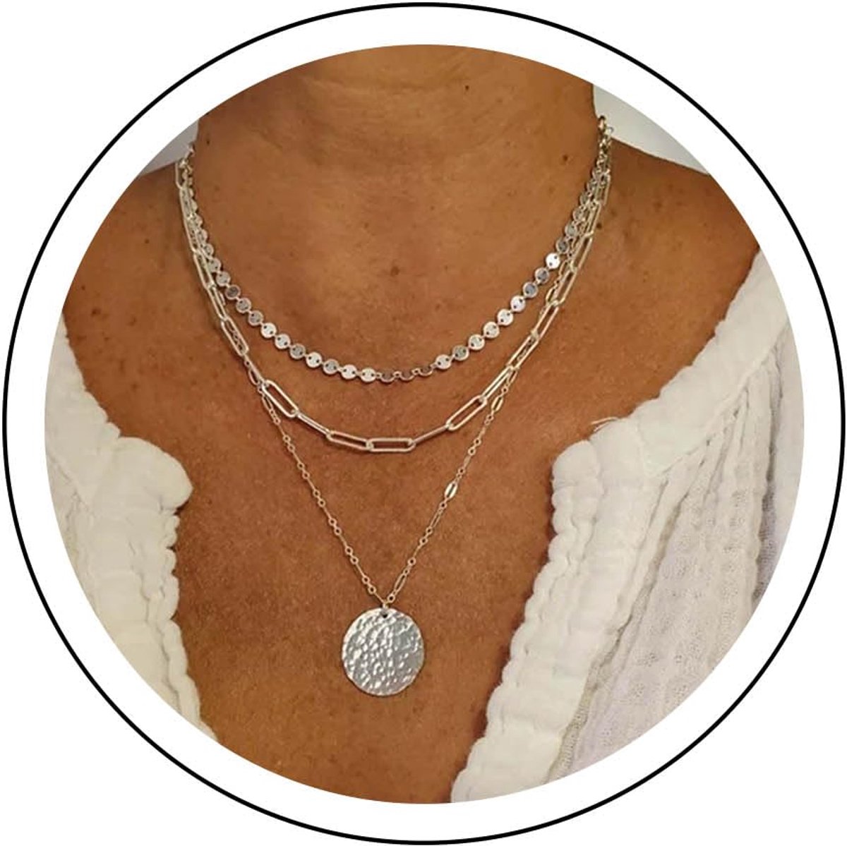 gelaagde pailletten halsketting vintage goud grote schijf hanger kettingen verklaring paperclip ketting meerlaagse pailletten choker ronde munt halsketting sieraden voor vrouwen