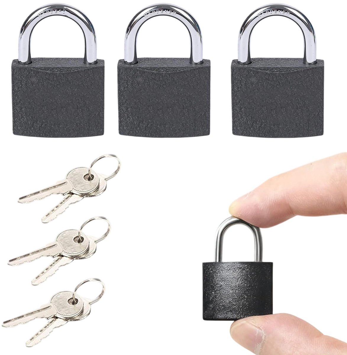 3-Pack Zware Kwaliteit Hangsloten met Sleutel – Compact, Duurzaam, Roestbestendig, 25mm Breed, Ideaal voor Bagage, Kasten en Fitnesssloten