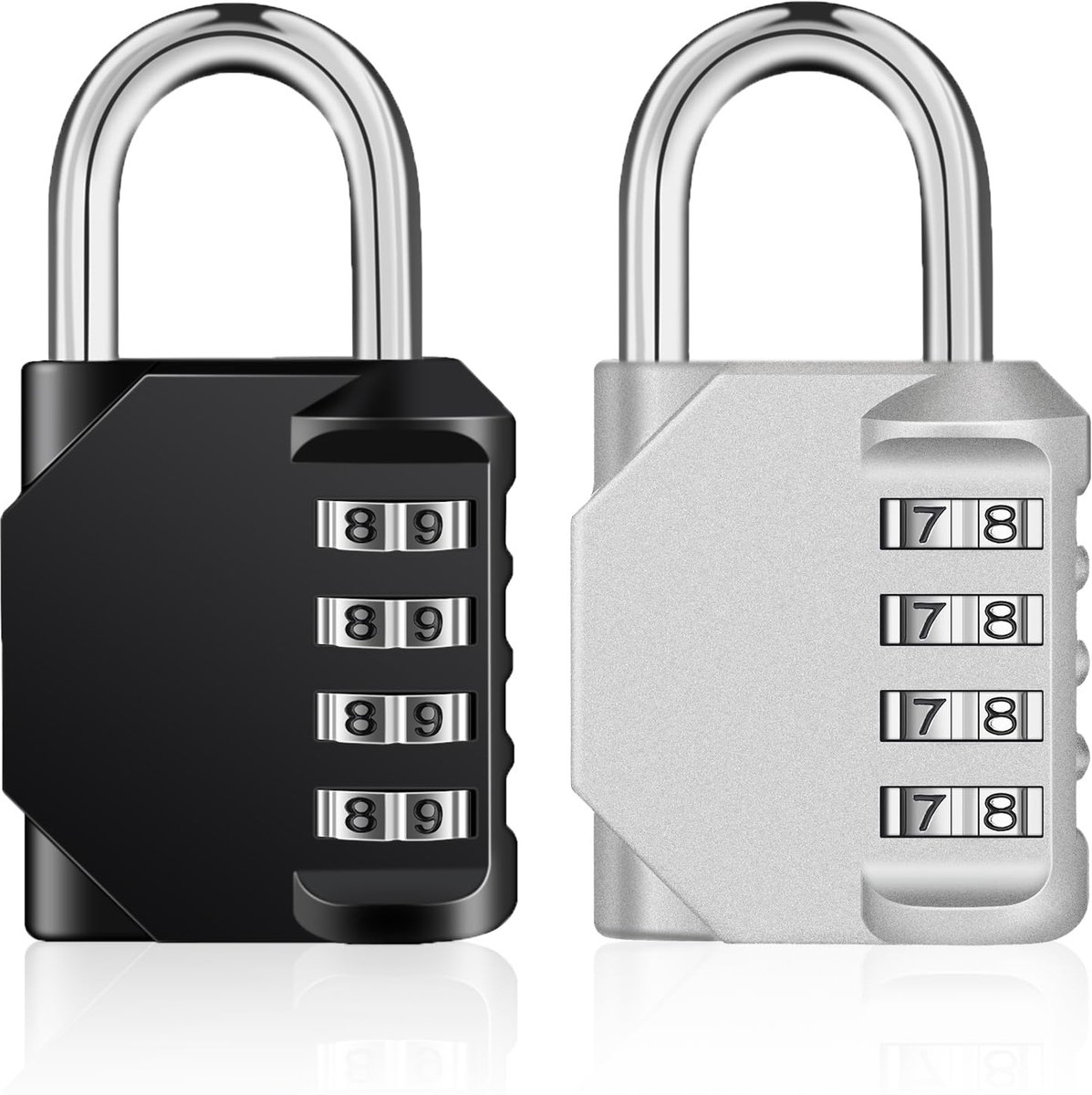 Cijferslot met 4-cijfercode, Hangslot (2 stuks, zwart en zilver) | Combinatieslot, Cijferhangslot voor de sportschool, kastslot, cijfers, weerbestendig, geschikt voor tuinhekken, Deuren