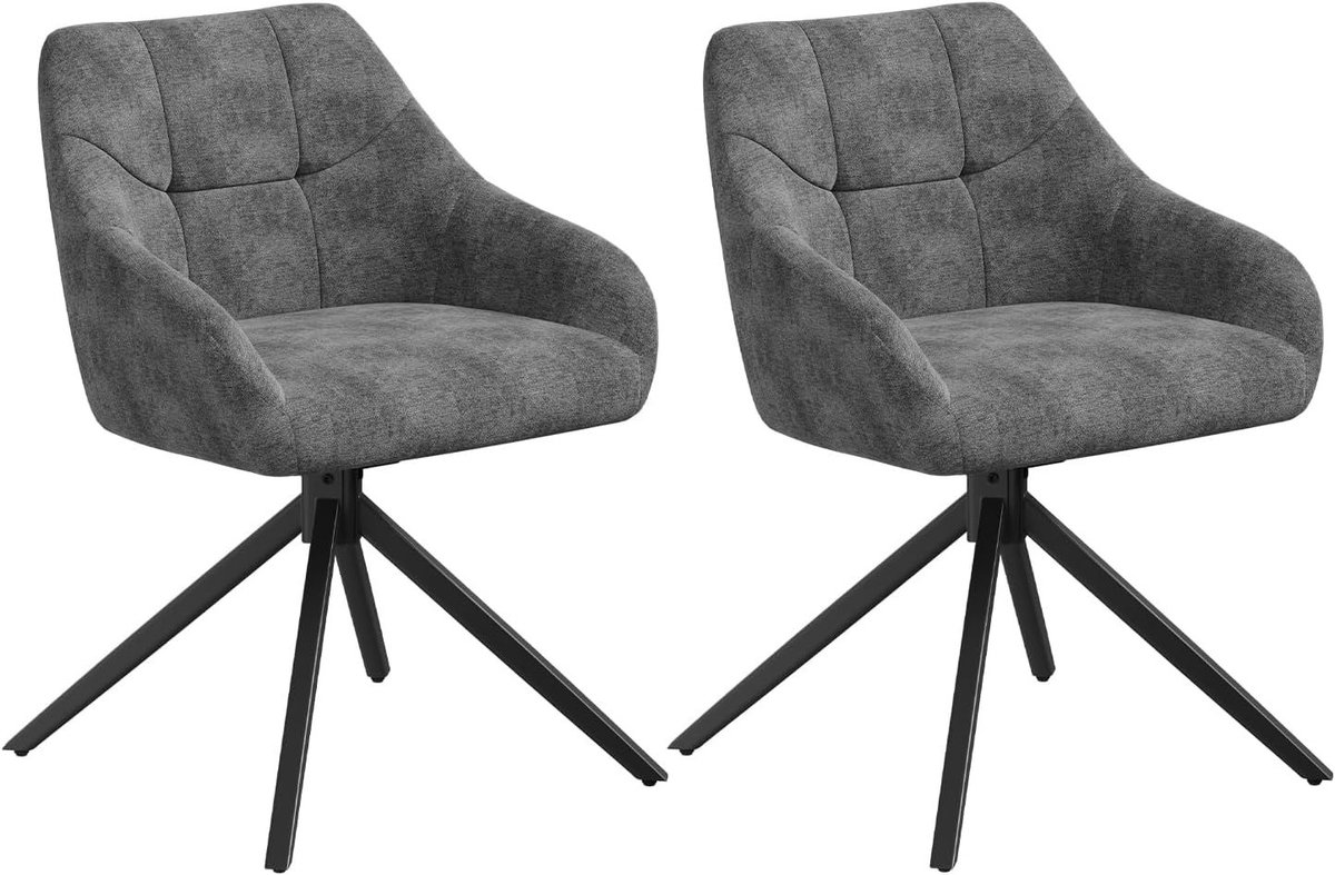 SureDeal® - Draaibare - Eetkamerstoelen - Keukenstoelen - Armleuningen - Chenille Bekleding - Metalen Poten - Grijs - 57,5x55,5x77,5 cm