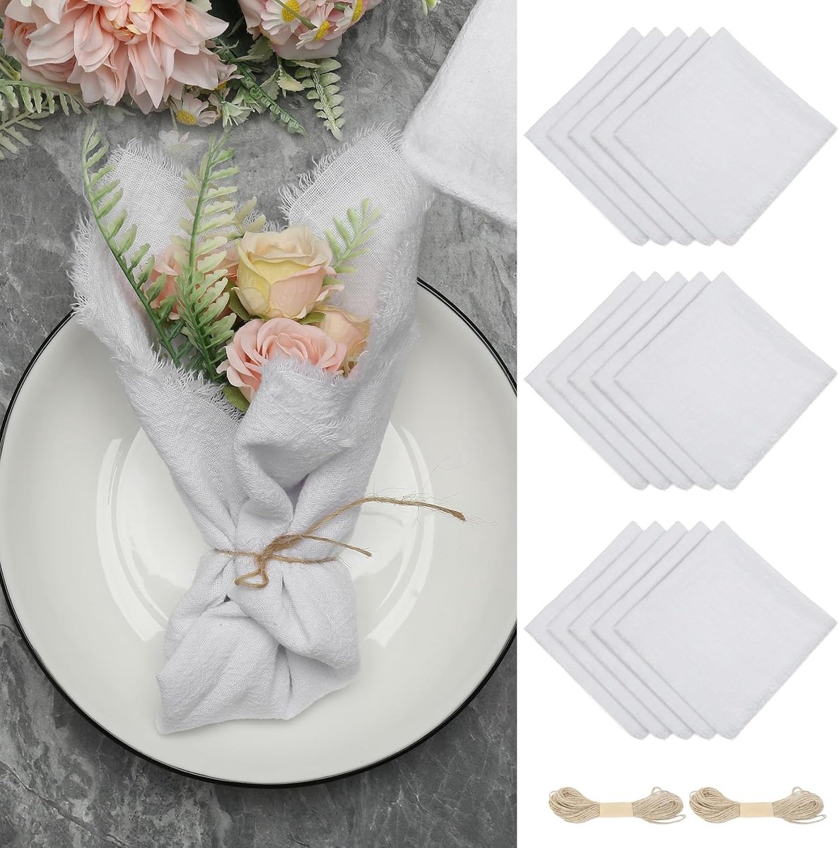 Stoffen servetten met franjes, 42x42cm katoen linnen servetten stof, linnen servetten, servettenstof voor tafeldecoratie bruiloften cafés restaurants