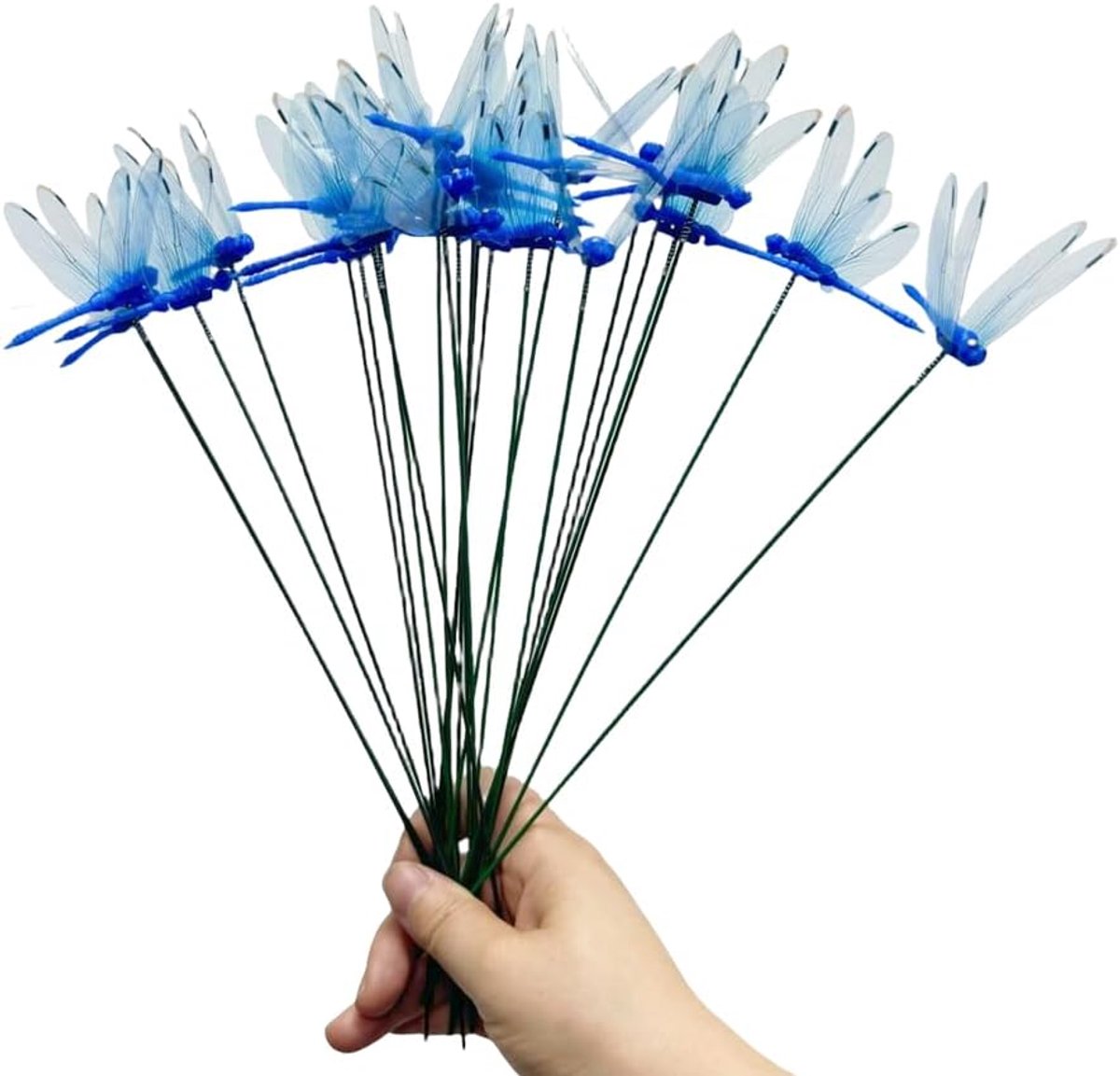Tuin Royal Blauwe Libellen Stakes met Stokken, 25 stuks 3D Verwijderbare Kunst Libellen, 25 stuks 25,4 cm Waterdichte Trilkop Libellen Ornamenten Tuindecoratie voor Buiten, Plantdecoratie en