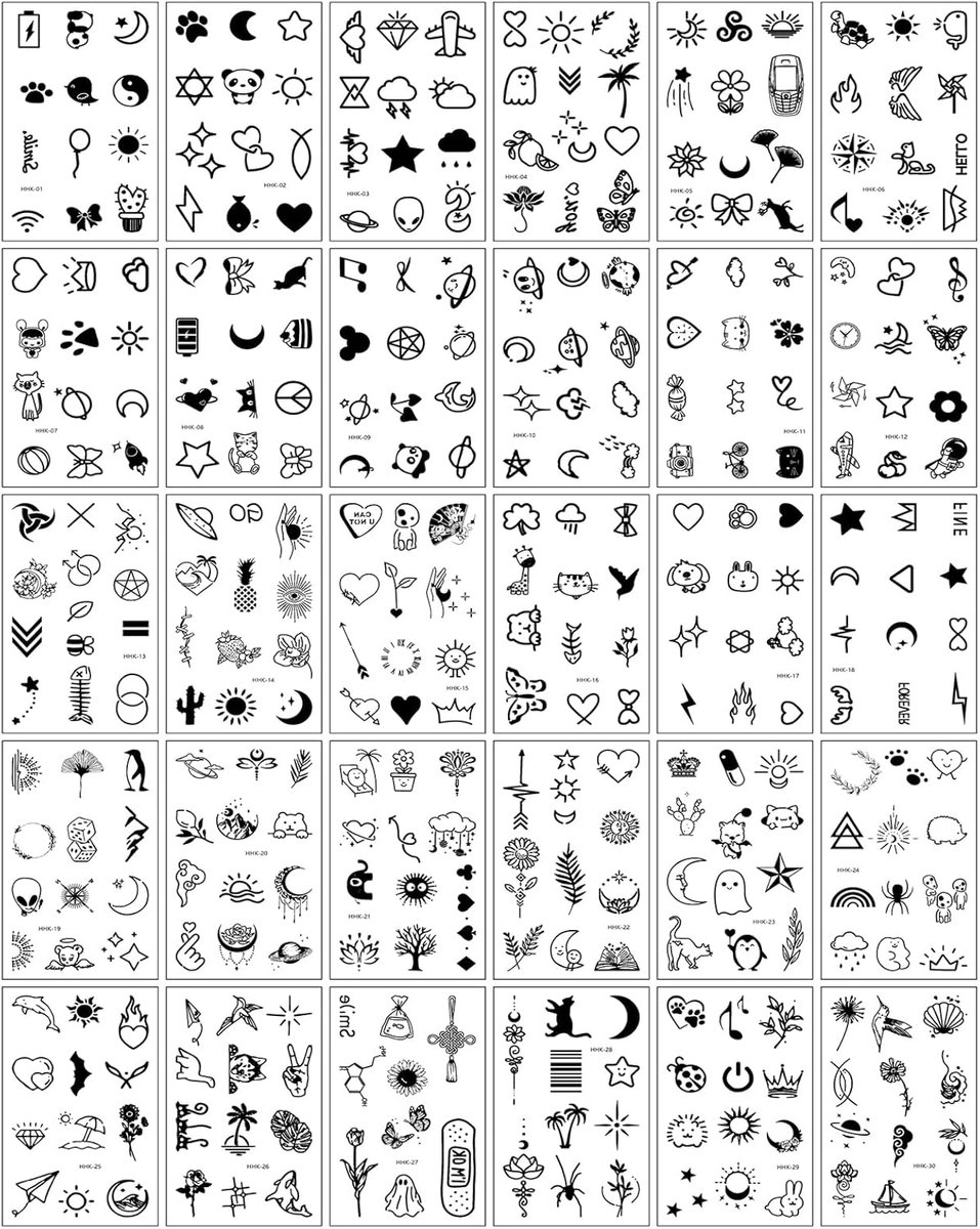 Tijdelijke Vingertattostickers 30 Vellen 360 Stuks Kleine Tijdelijke Tatoeages Zwart Minimalist Bohemian Nep Tattoostickers Eenvoudig Klein Patronen Zwart Hand Tatoeages
