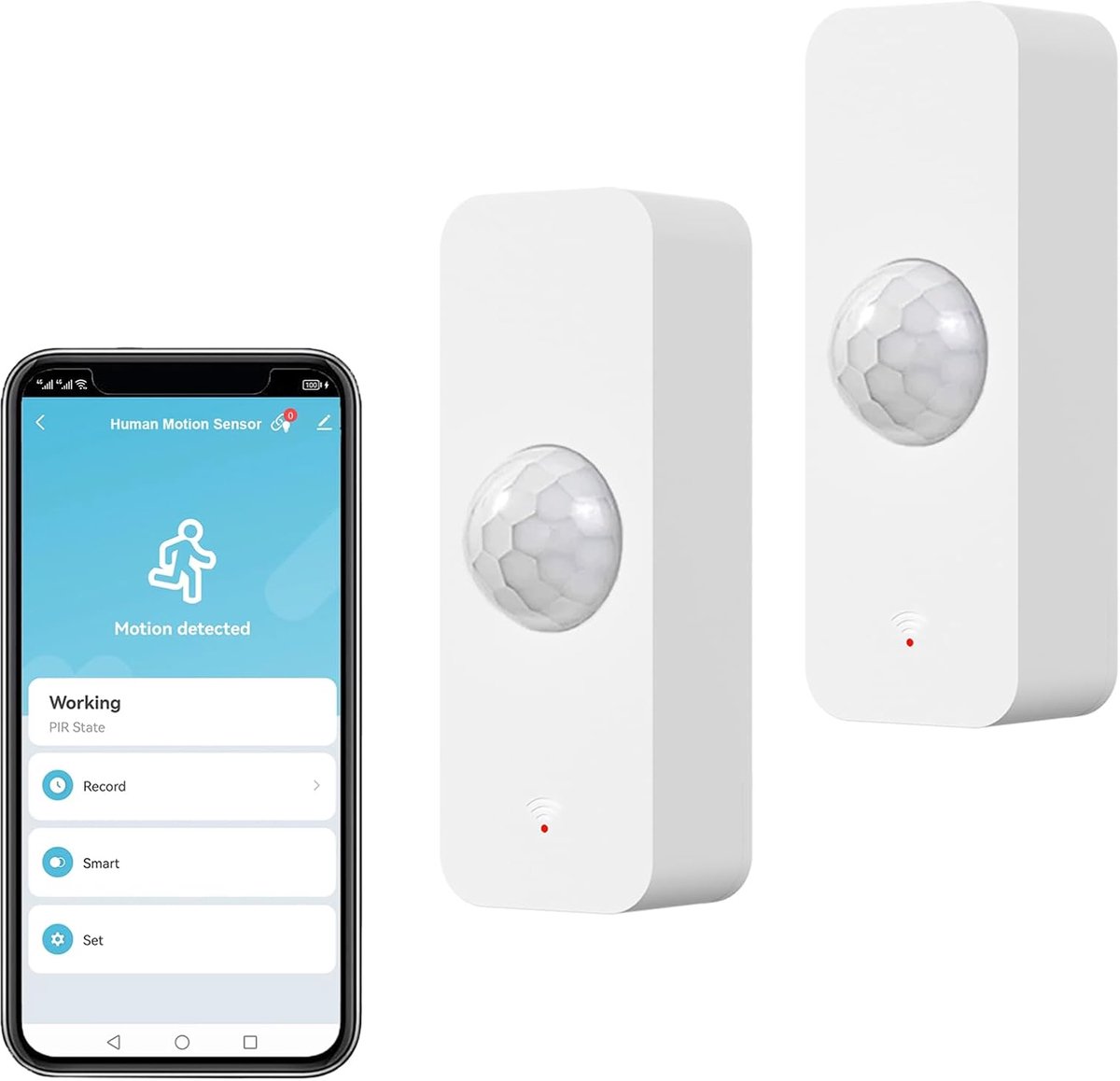intelligente bewegingsmelder voor thuisveiligheid, draadloze bewegingssensor met afstandsbediening bewakingsapp, spraakopdracht compatibel met Alexa. 2 Pack